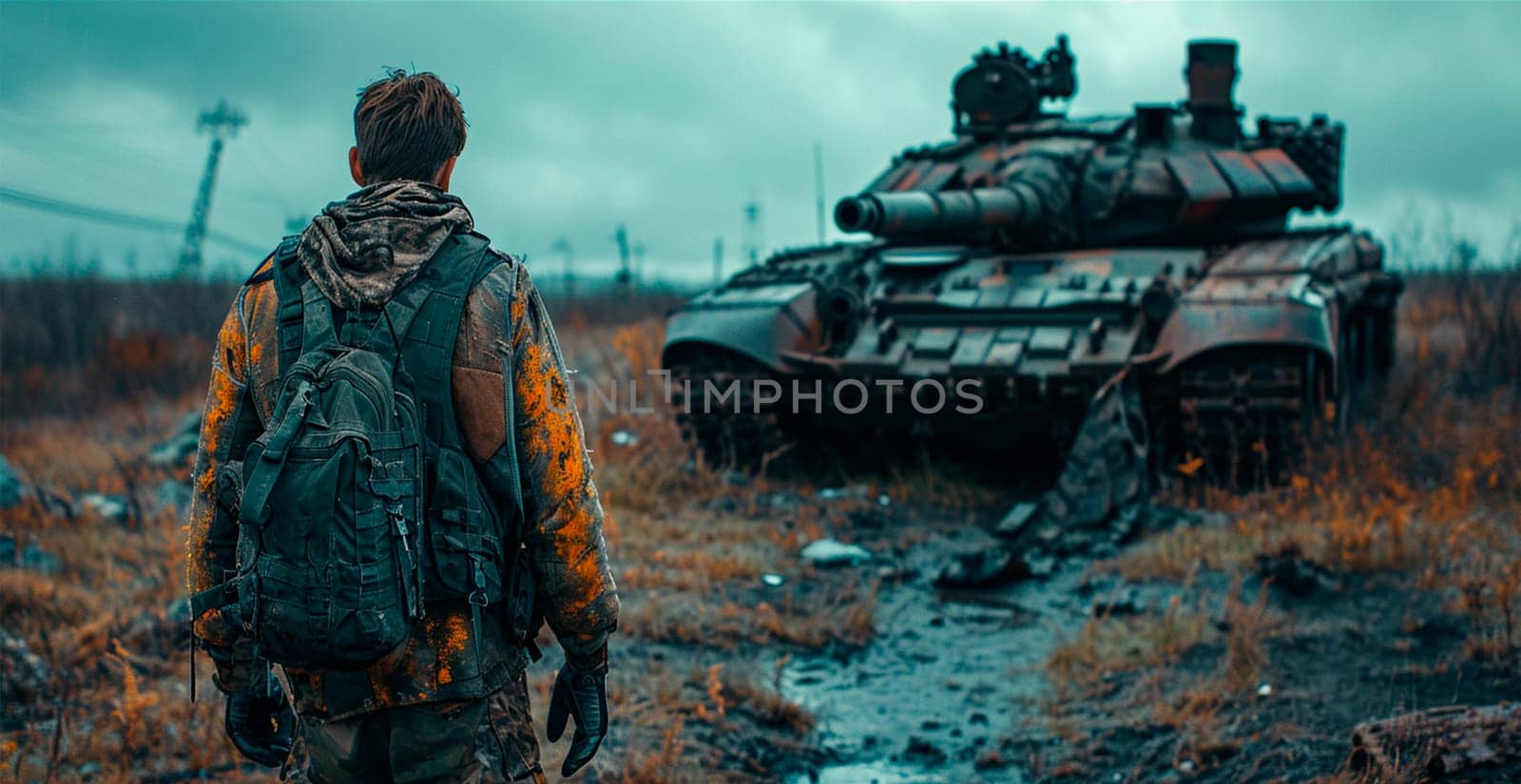 Military armored tank, soldier tanker on the battlefield, military conflict AI generated image