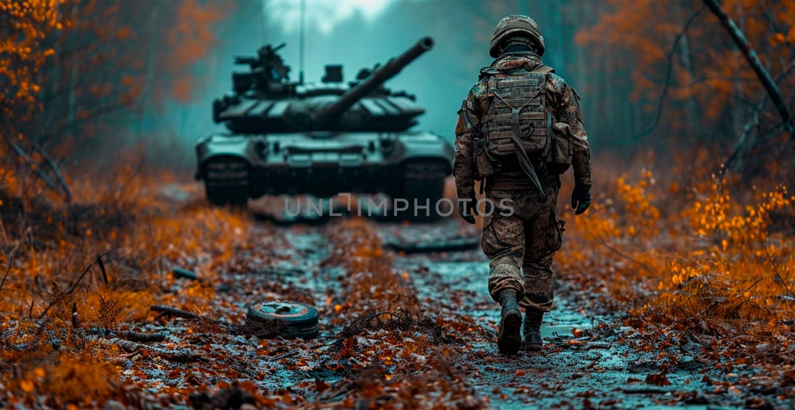 Military armored tank, soldier tanker on the battlefield, military conflict AI generated image