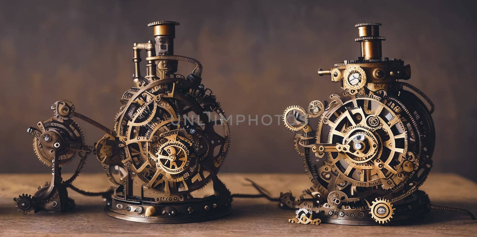 Steampunk Clockwork: An intricate mechanism blending gears, cogs, vintage brass elements, evoking Victorian-era technology. Think of a fusion between artistry functionality in a time-worn machine. Generative AI
