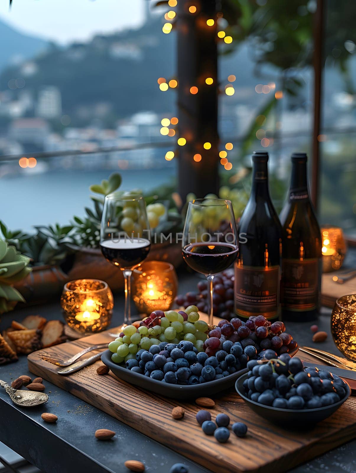 A luxurious dinner table in a pleasant atmosphere. The beautiful scenery makes for a wonderful night. Images like this are often used to post on social media, write blogs or set as wallpaper.