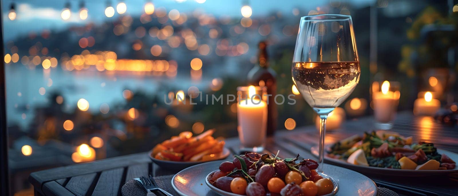 A luxurious dinner table in a pleasant atmosphere. The beautiful scenery makes for a wonderful night. Images like this are often used to post on social media, write blogs or set as wallpaper.