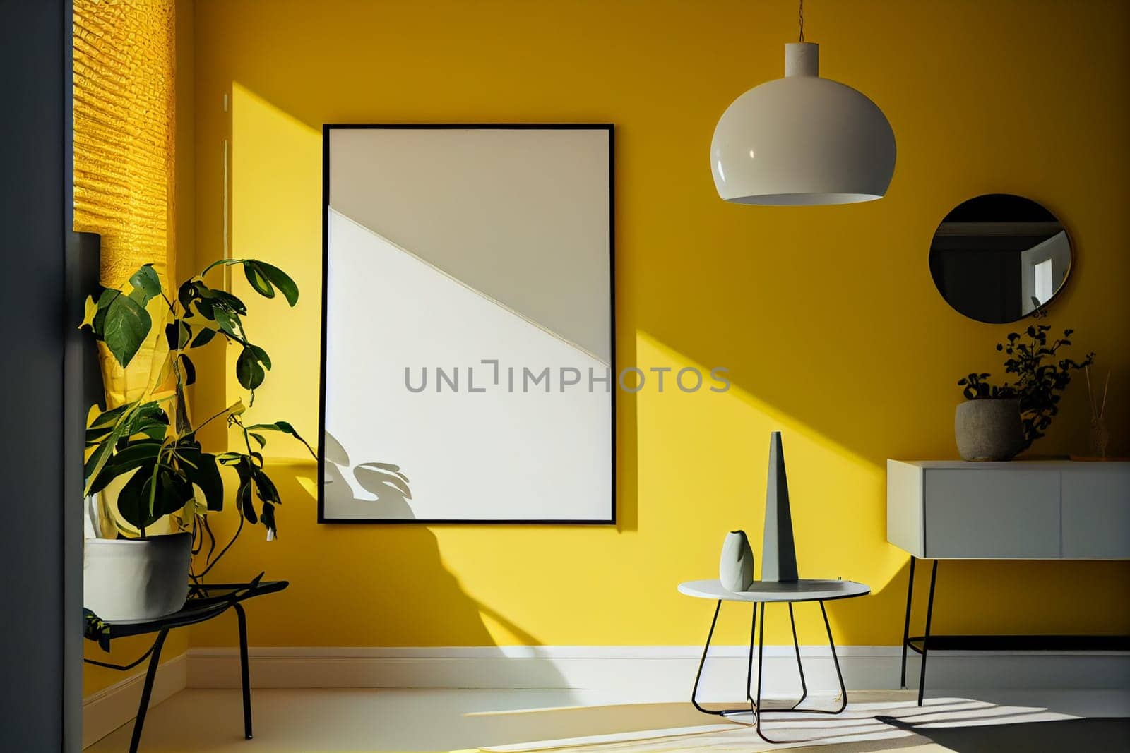 Home interior poster mock up with vertical frame - wall mockup interior. Wall art. 3d rendering, 3d illustration