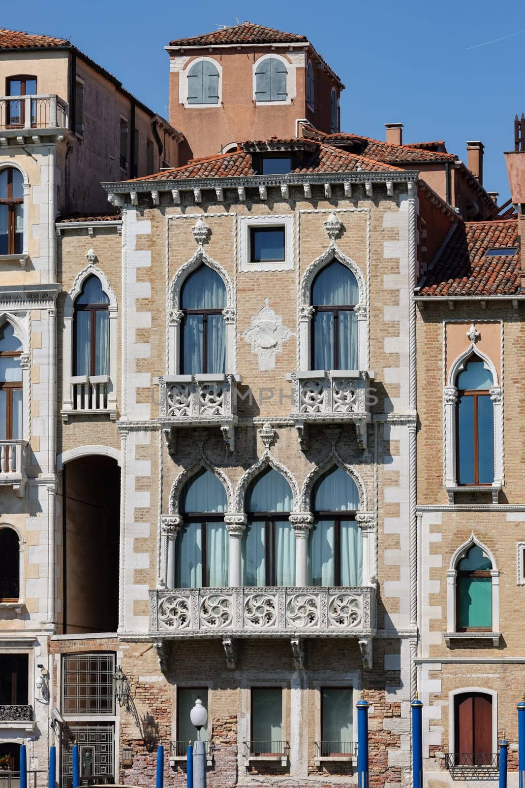Venice, Italy - September 5, 2022: Palaces and beautiful houses along the Grand Canal in the San Marco district of Venice