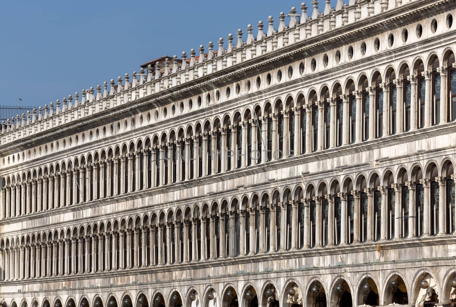 Venice, Italy - September 6, 2022: the Procuratie Vecchie in Piazza San Marco. Venice, Italy