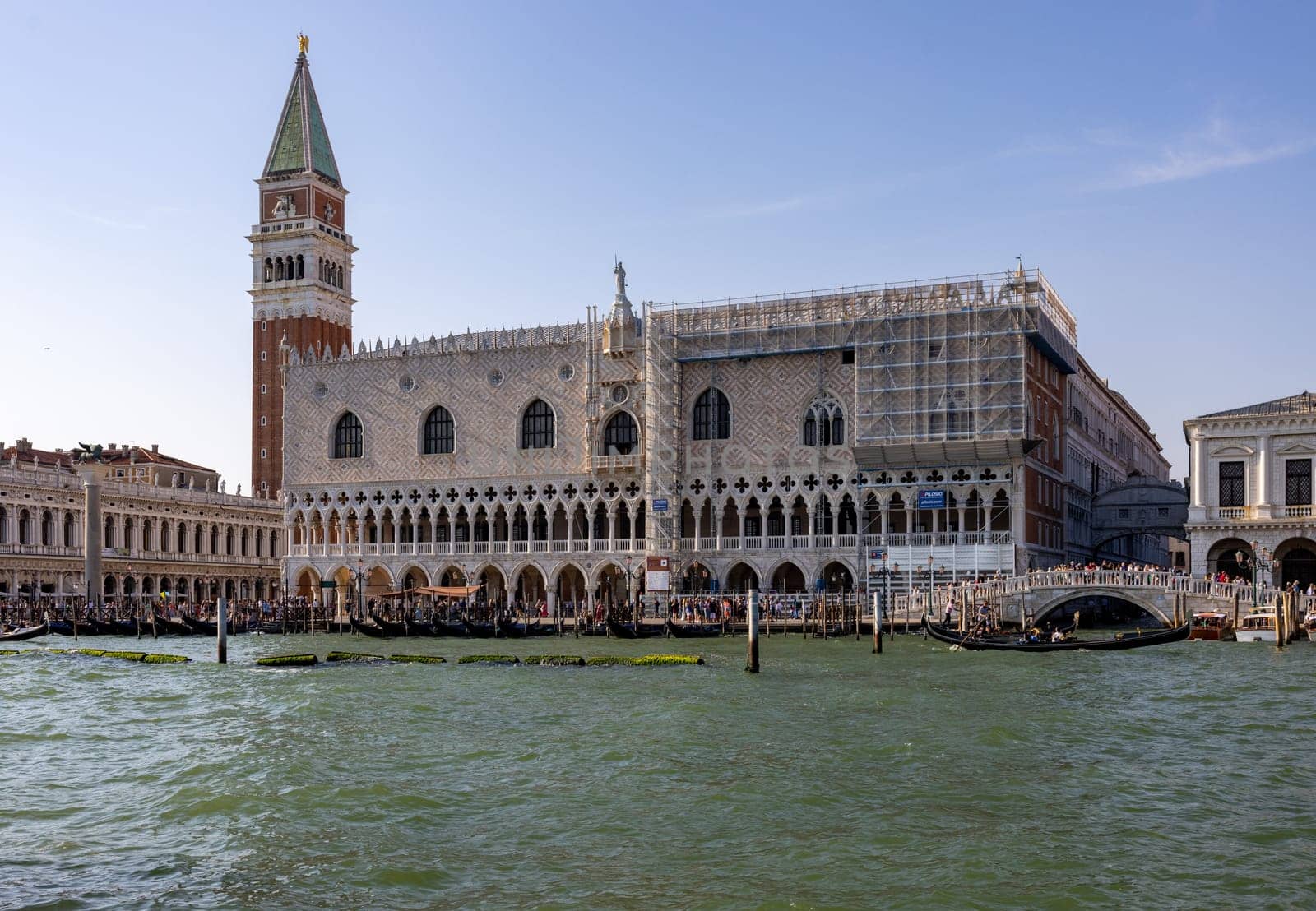 Venice, Italy - September 6, 2022: The Doge's Palace seen from Bacino di San Marco. Venice, Italy