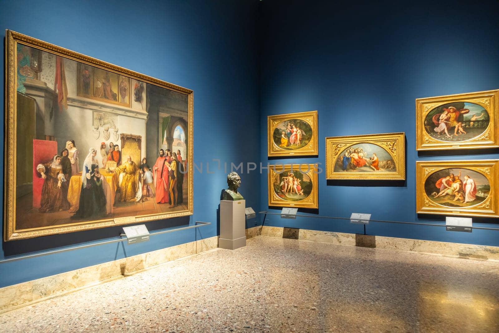Milan, Italy - 23 September 2023: Brera antique painting museum. Gallery interior, vintage collection