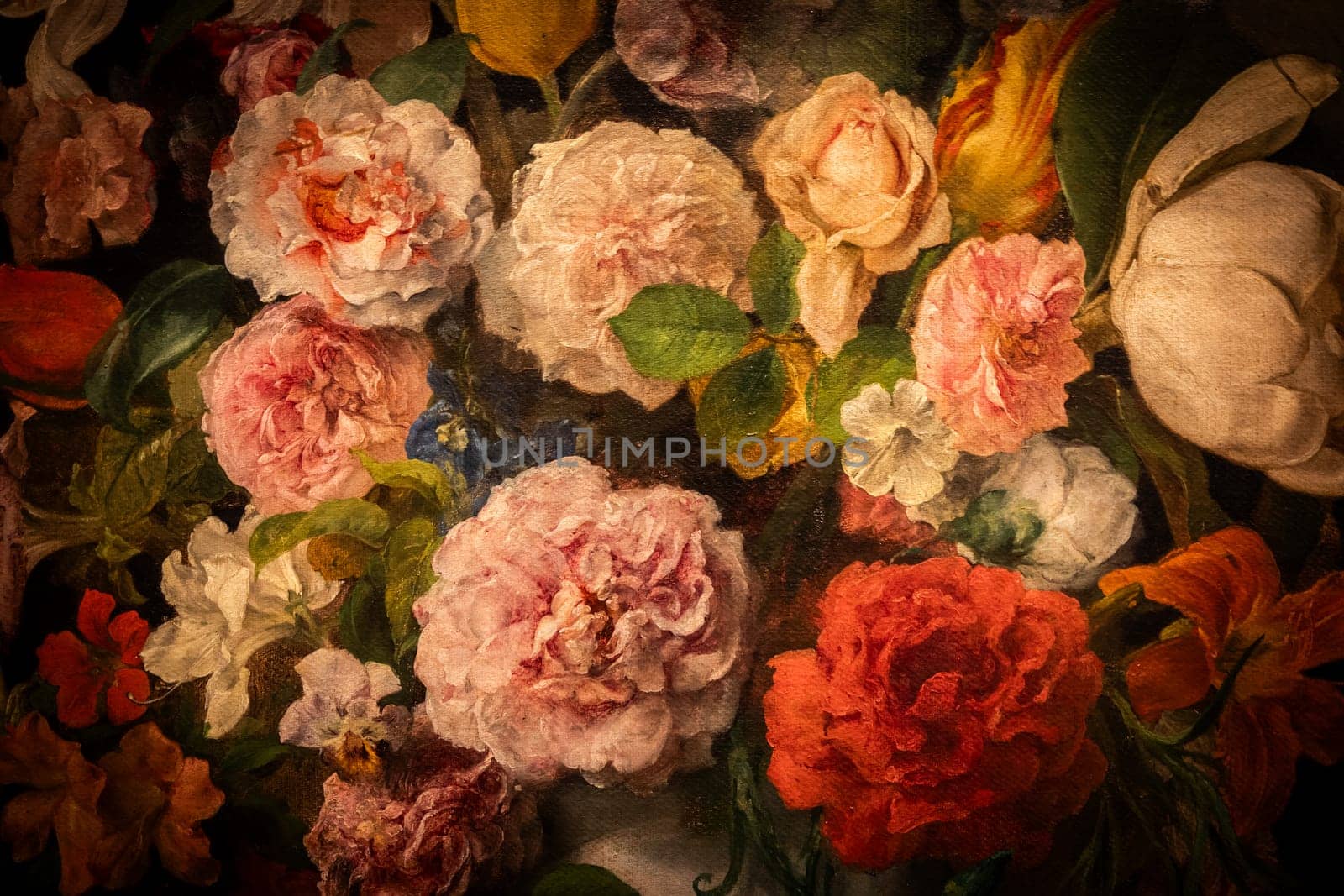 Grunge baroque flowers background. Antique design, floral ornament, romantic style