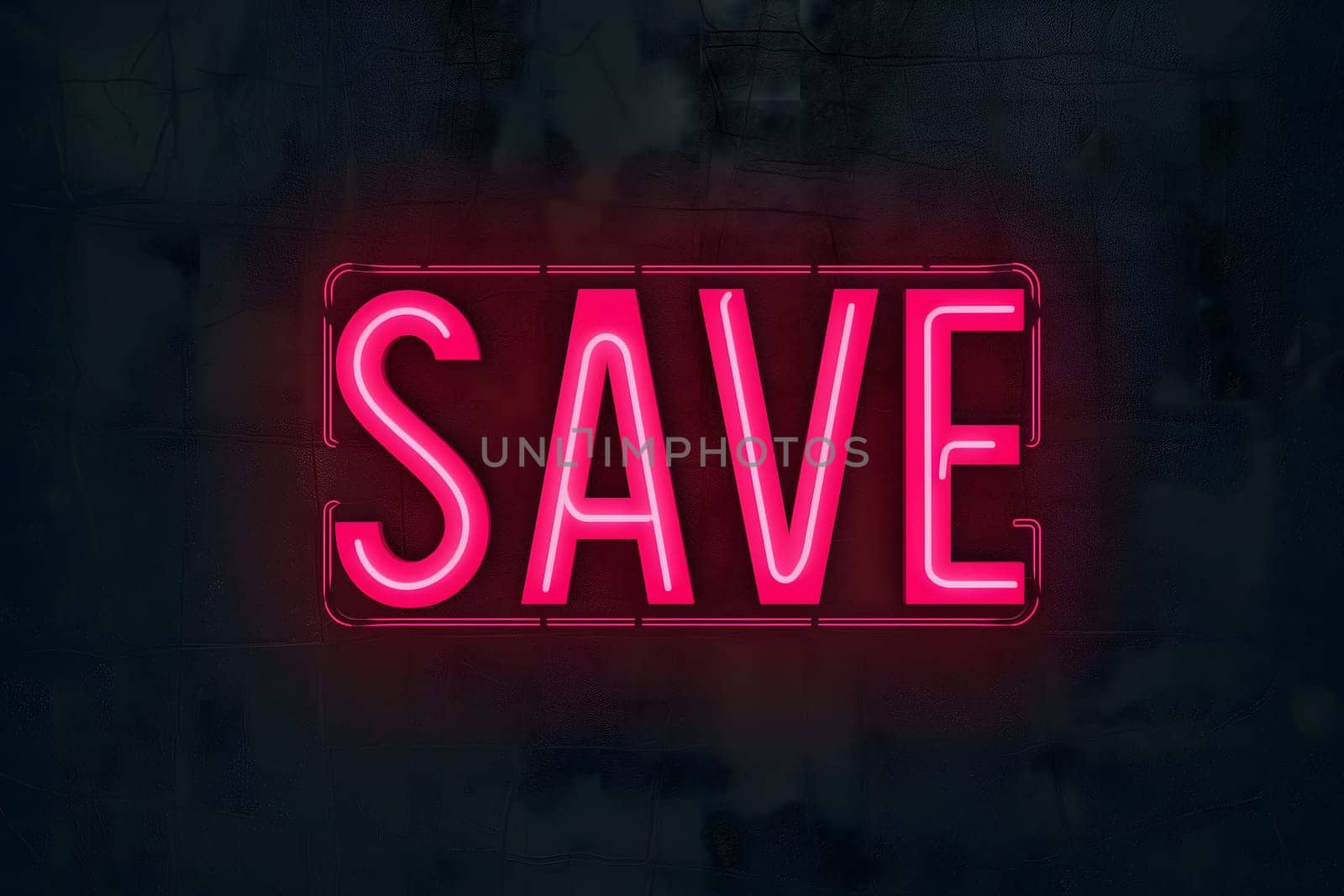 Neon word save on dark shabby wall. Neural network generated image. Not based on any actual scene or pattern.