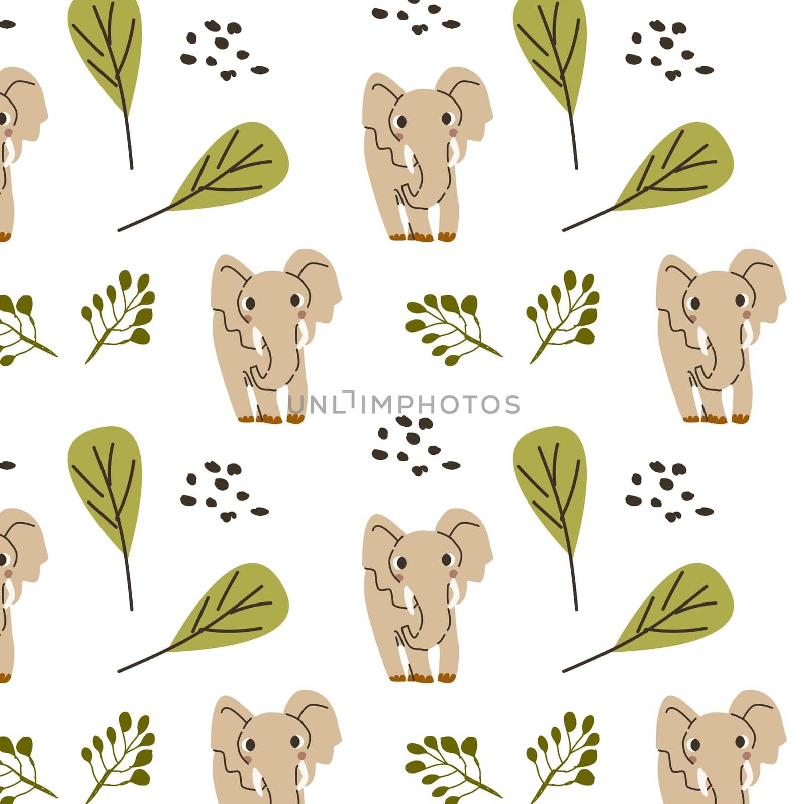Seamless pattern with cute wild africa animal cute elephant Vector illustration isolated. Can used for textile, fabric design, posters, wrapping papers, wallpapers, decoration for interior.