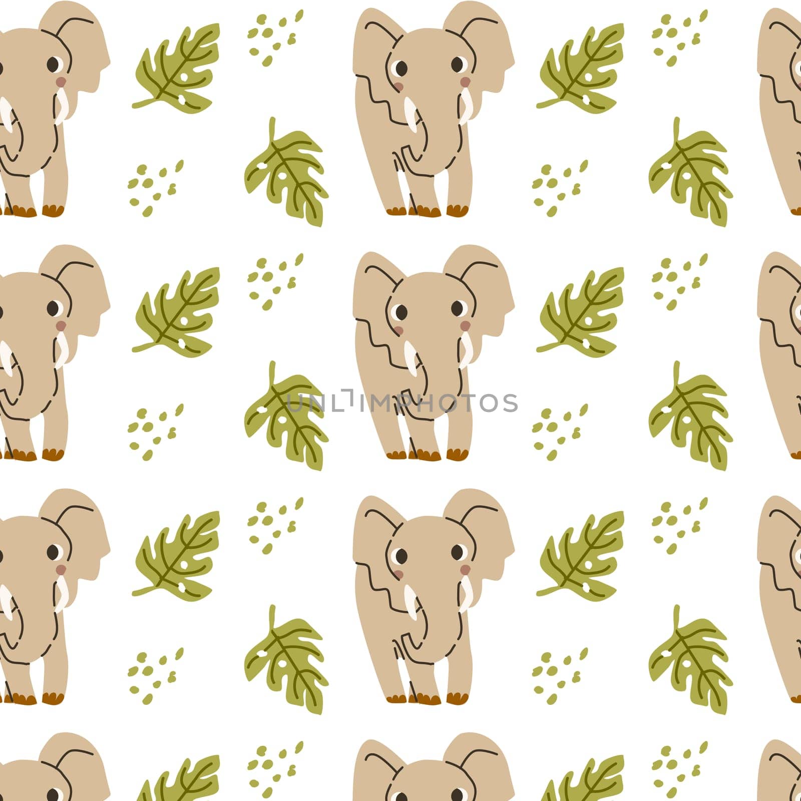 Seamless pattern with cute wild africa animal elephant childish. Vector illustration isolated. Can used for textile, fabric design, posters, wrapping papers, wallpapers, decoration for interior.