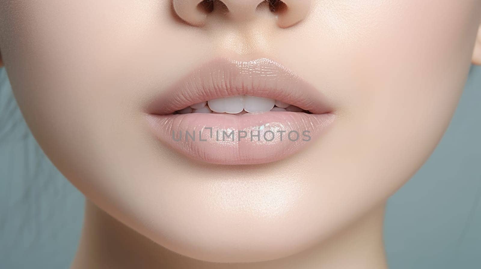 close up portrait of a woman lips skin care, ai