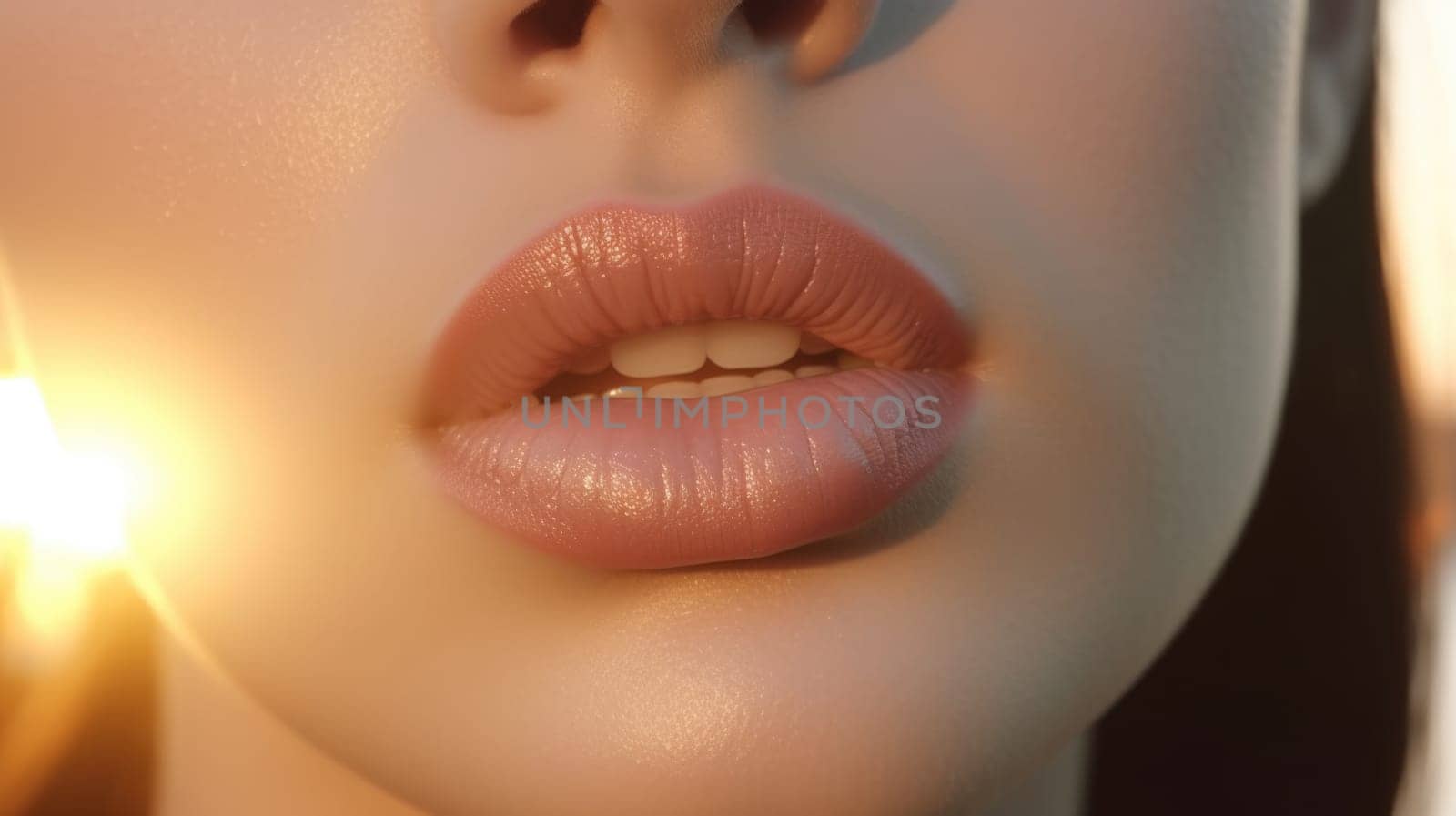 close up portrait of a woman red lips skin care, ai