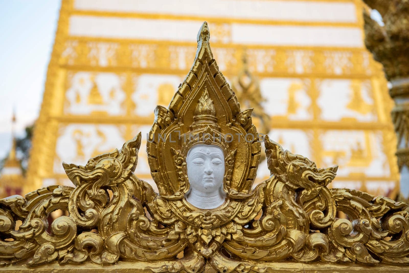 Details at  Wat Phra That Nong Bua Temple in the city centre of Udon Ratchathani and Province Ubon Ratchathani in Thailand.  Thailand, Ubon Ratchathani, November, 24, 2023