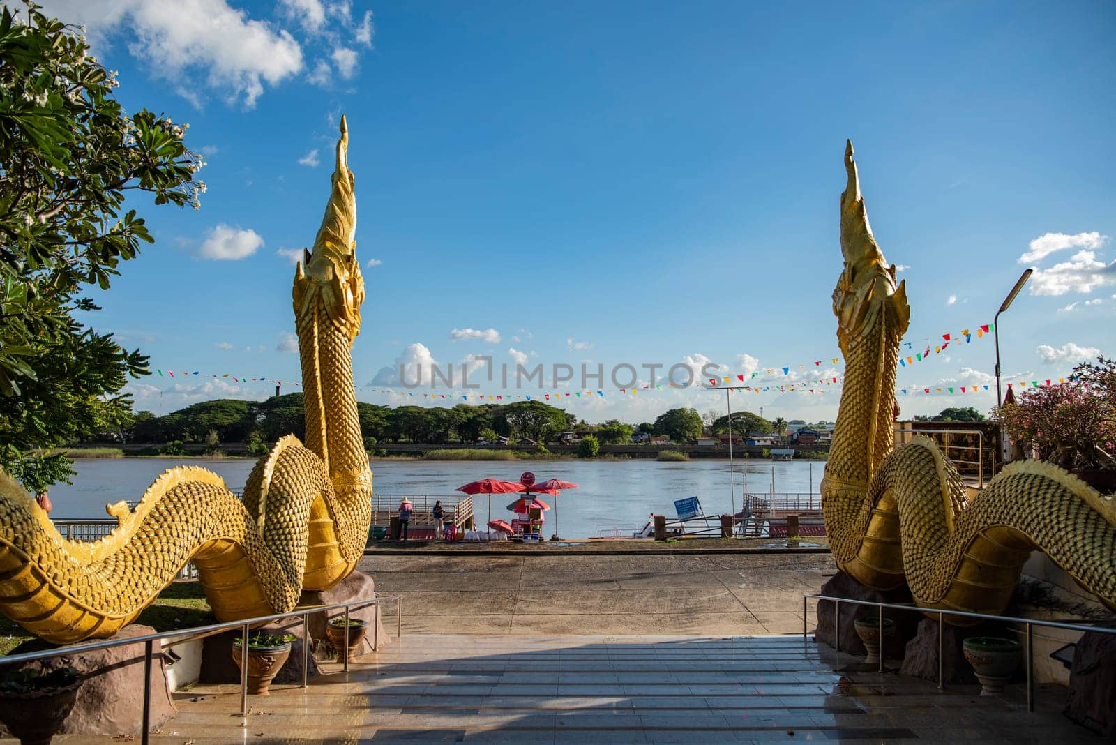 Wat Luang at Mun River in the city Udon Ratchathani and Province Ubon Ratchathani in Thailand.  Thailand, Ubon Ratchathani, November, 23, 2023