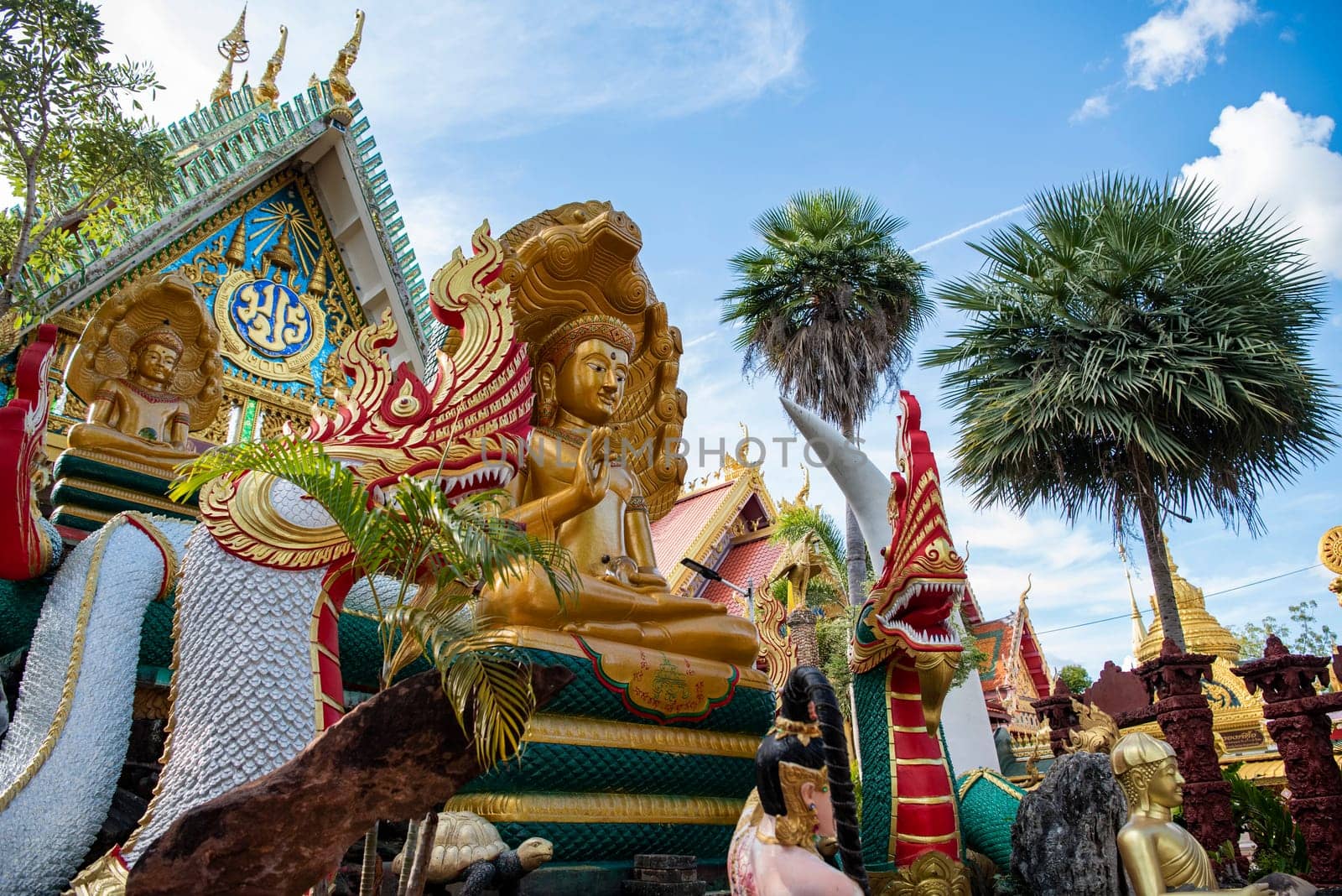 a Buddha at Wat Tai Phrachao Yai Ong Tue in the city Udon Ratchathani and Province Ubon Ratchathani in Thailand.  Thailand, Ubon Ratchathani, November, 23, 2023