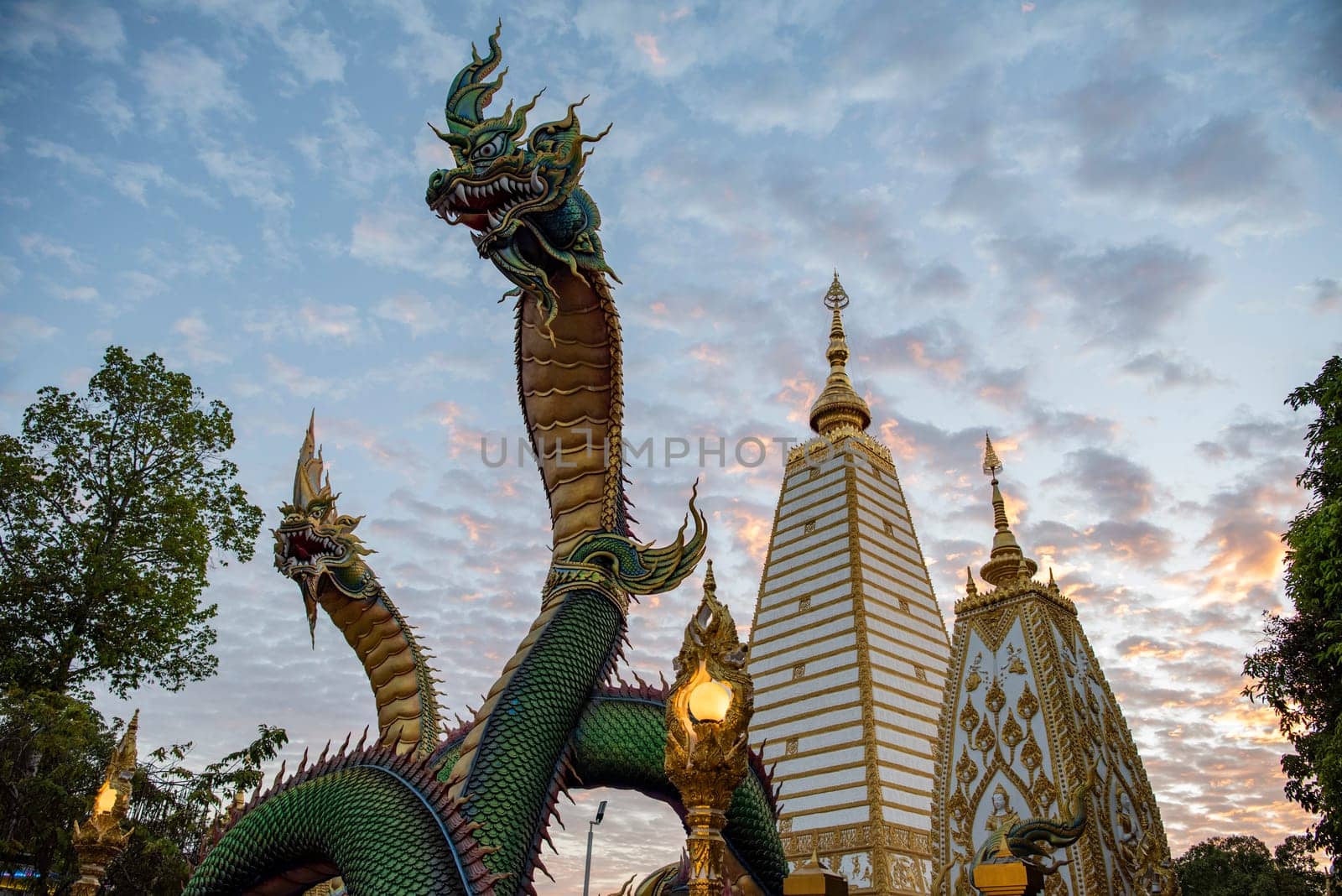 the Sri Maha Pho Chedi of Wat Phra That Nong Bua Temple in the city centre of Udon Ratchathani and Province Ubon Ratchathani in Thailand.  Thailand, Ubon Ratchathani, November, 24, 2023