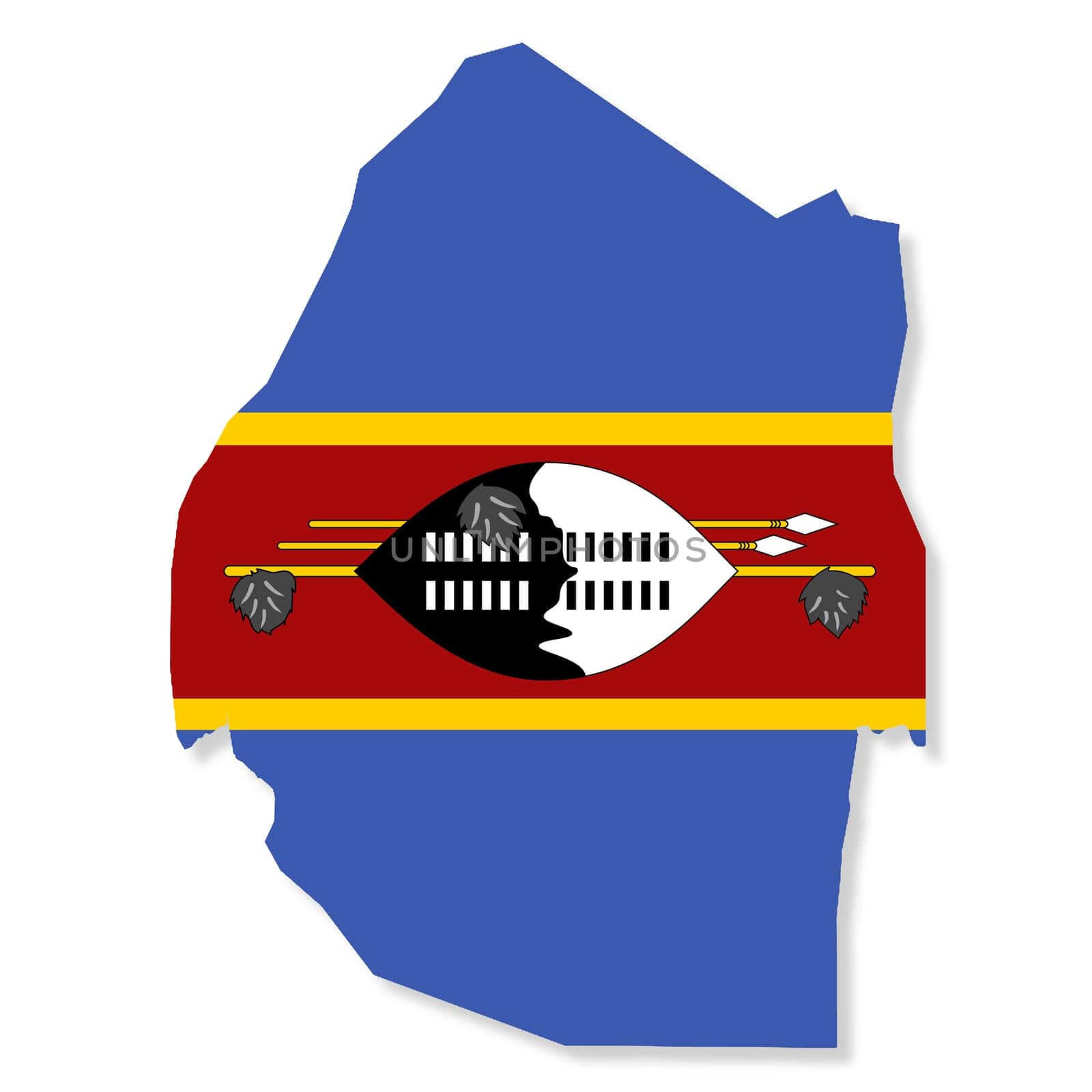 An Eswatini Swaziland flag map on white background with clipping path 3d illustration
