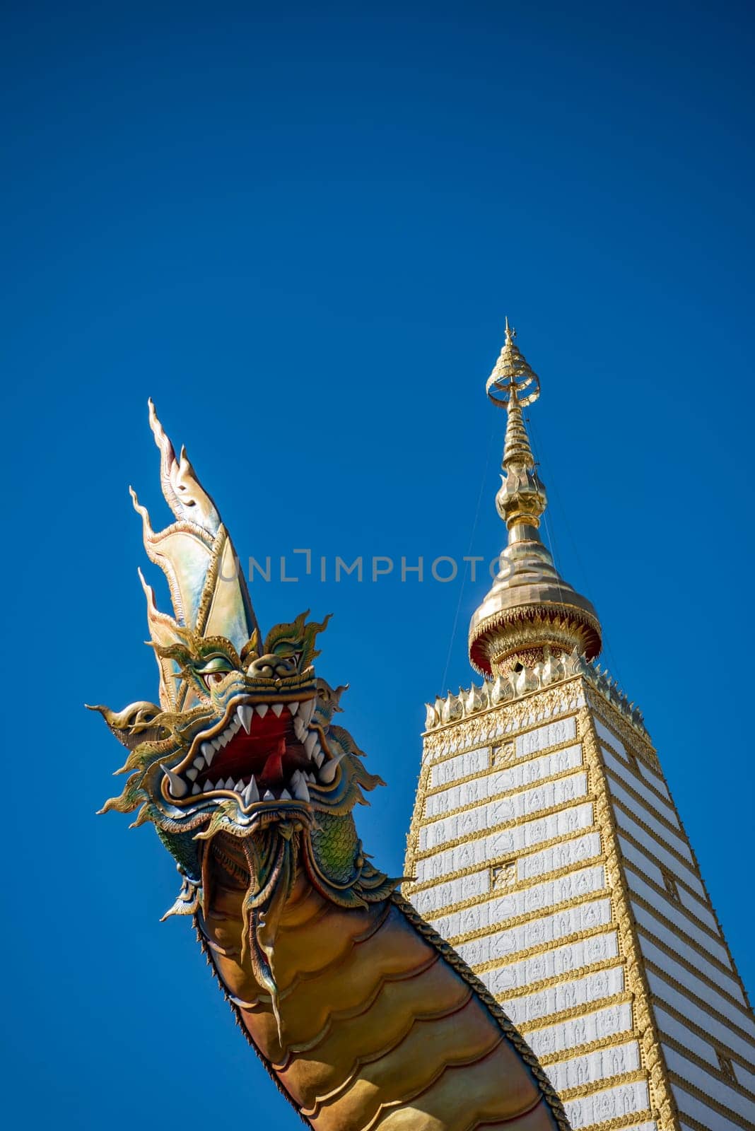 the Sri Maha Pho Chedi of Wat Phra That Nong Bua Temple in the city centre of Udon Ratchathani and Province Ubon Ratchathani in Thailand.  Thailand, Ubon Ratchathani, November, 24, 2023