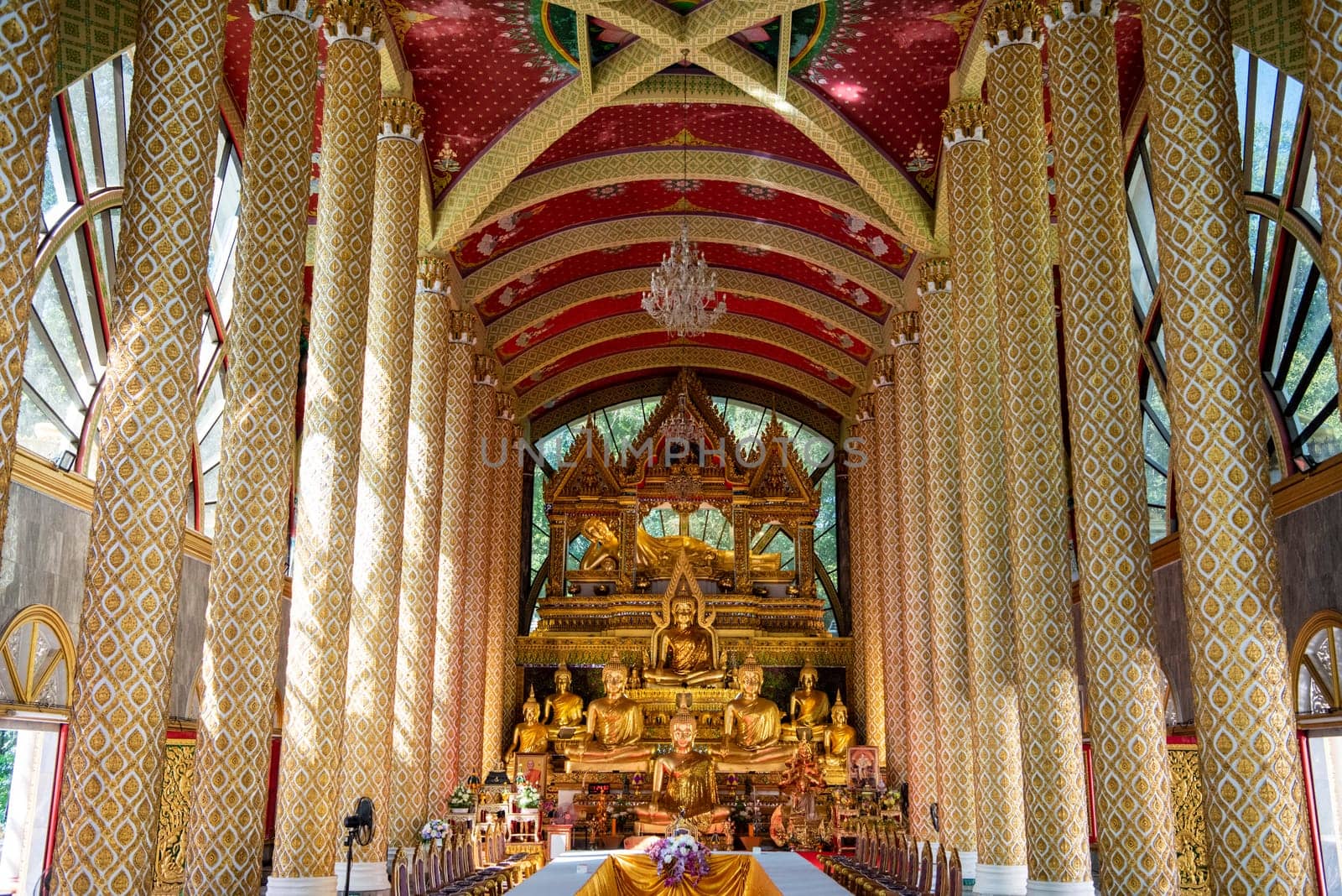 Buddha inside the Wat Phra That Nong Bua Temple in city centre and Province Ubon Ratchathani in Thailand.  Thailand, Ubon Ratchathani, November, 24, 2023