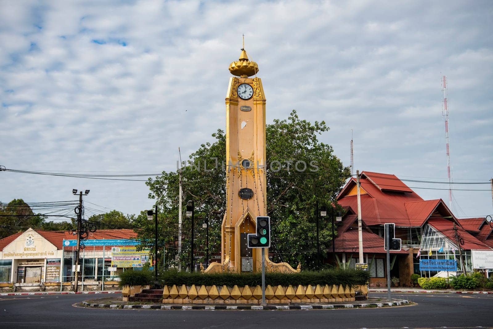 the Clock Tower in the city centre of Udon Ratchathani and Province Ubon Ratchathani in Thailand.  Thailand, Ubon Ratchathani, November, 25, 2023
