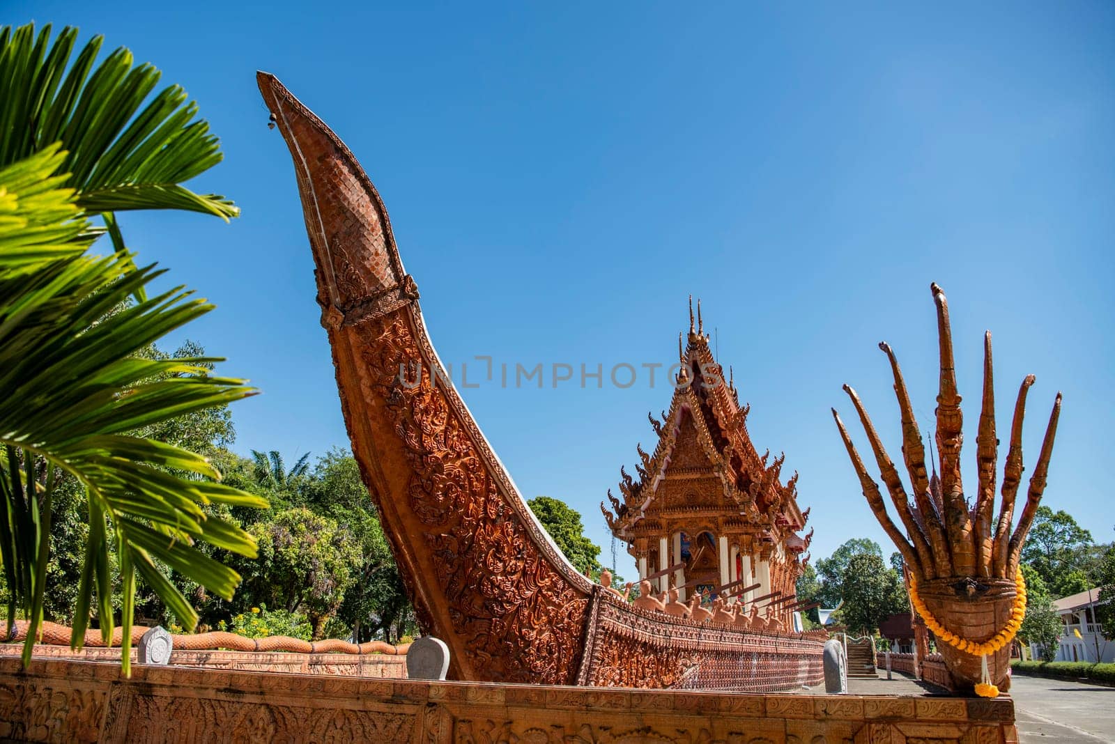 the Ship Temple of Wat Sa Prasan Suk in the city centre of Udon Ratchathani and Province Ubon Ratchathani in Thailand.  Thailand, Ubon Ratchathani, November, 24, 2023