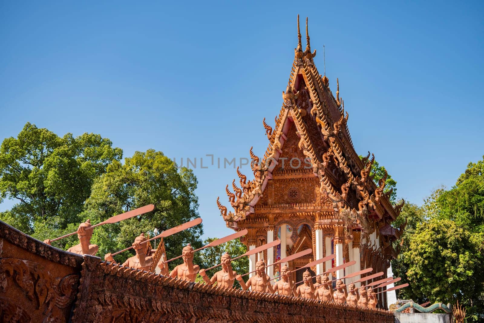 the Ship Temple of Wat Sa Prasan Suk in the city centre of Udon Ratchathani and Province Ubon Ratchathani in Thailand.  Thailand, Ubon Ratchathani, November, 24, 2023
