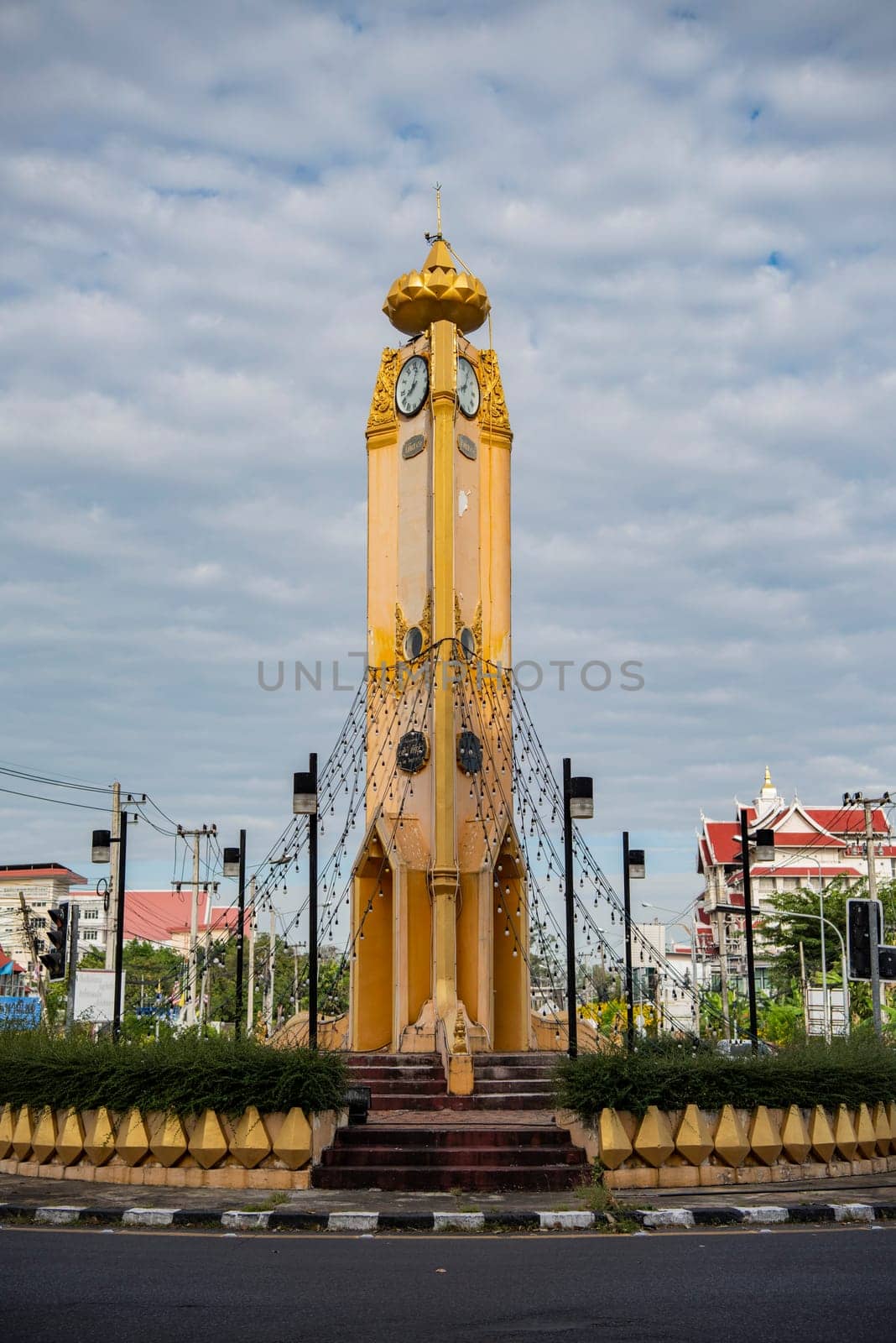 the Clock Tower in the city centre of Udon Ratchathani and Province Ubon Ratchathani in Thailand.  Thailand, Ubon Ratchathani, November, 25, 2023