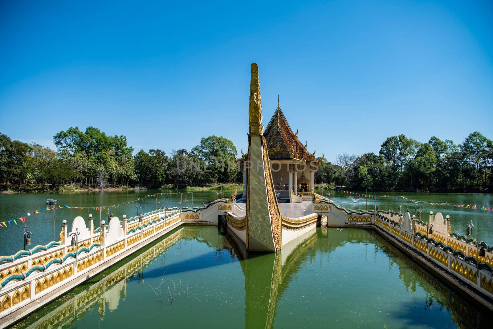 the Ship Temple of Wat Sa Prasan Suk in the city centre of Udon Ratchathani and Province Ubon Ratchathani in Thailand.  Thailand, Ubon Ratchathani, November, 24, 2023