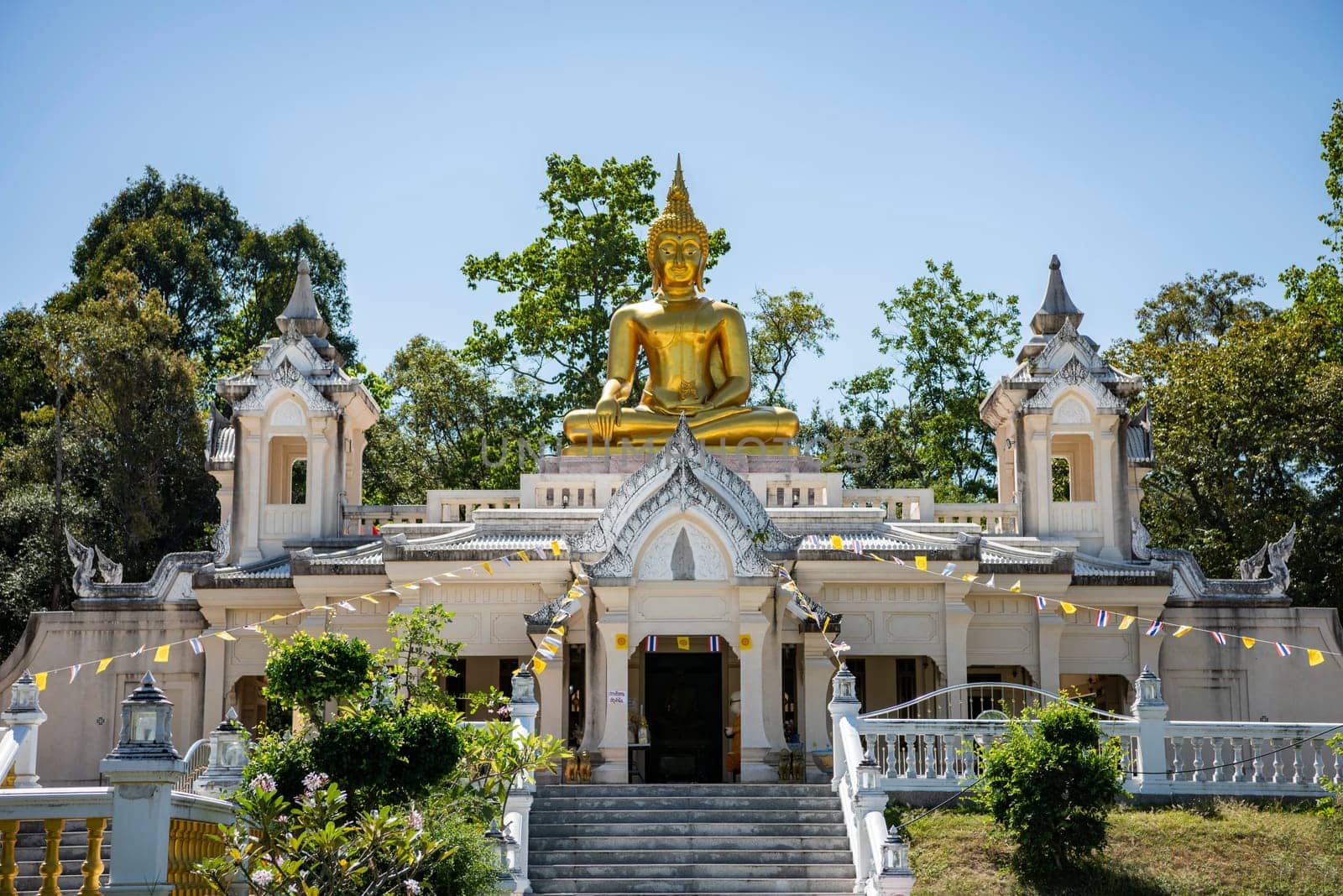 the Ship Temple of Wat Sa Prasan Suk in the city centre of Udon Ratchathani and Province Ubon Ratchathani in Thailand.  Thailand, Ubon Ratchathani, November, 24, 2023