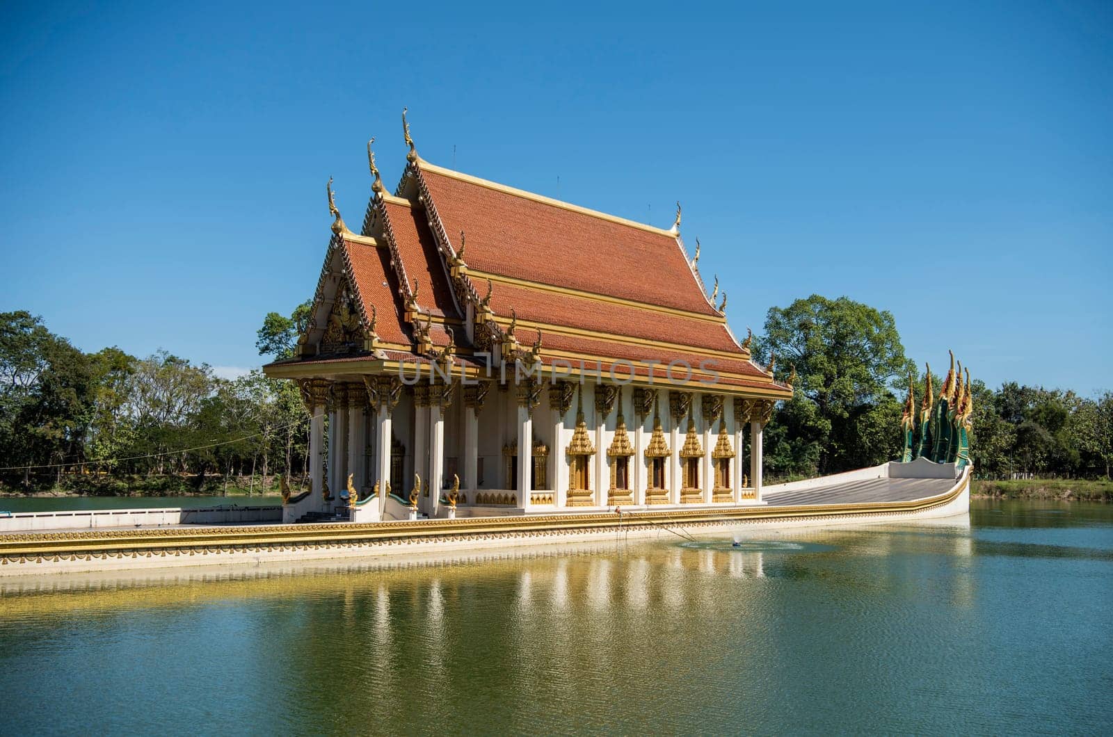 the Ship Temple of Wat Sa Prasan Suk in the city centre of Udon Ratchathani and Province Ubon Ratchathani in Thailand.  Thailand, Ubon Ratchathani, November, 24, 2023