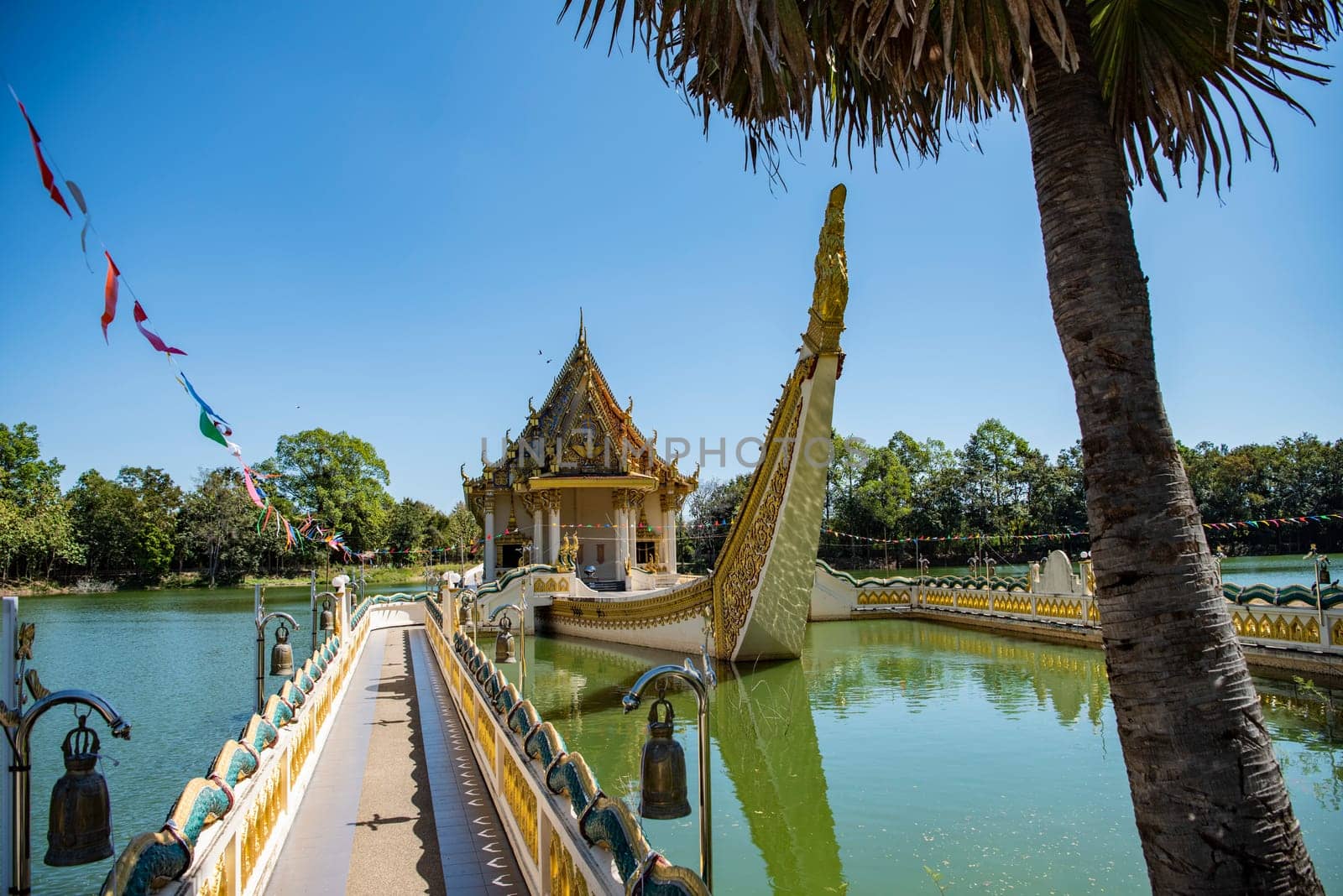 the Ship Temple of Wat Sa Prasan Suk in the city centre of Udon Ratchathani and Province Ubon Ratchathani in Thailand.  Thailand, Ubon Ratchathani, November, 24, 2023