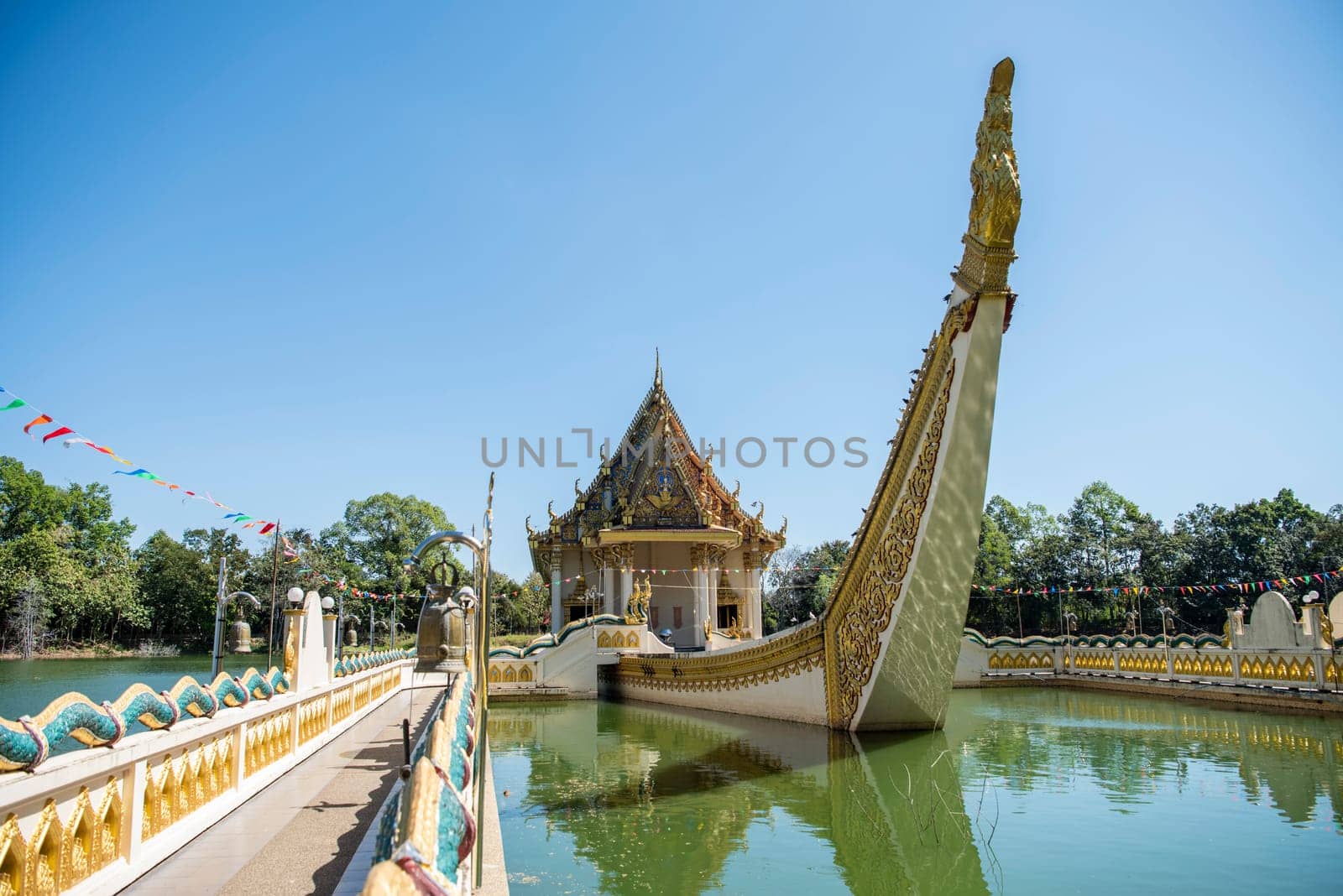 the Ship Temple of Wat Sa Prasan Suk in the city centre of Udon Ratchathani and Province Ubon Ratchathani in Thailand.  Thailand, Ubon Ratchathani, November, 24, 2023