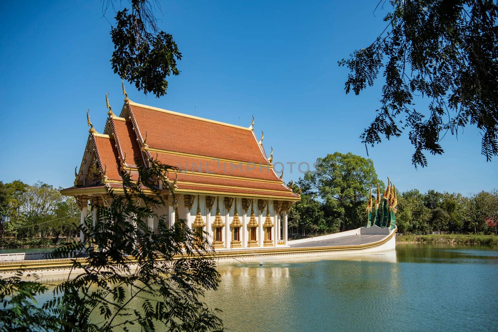 the Ship Temple of Wat Sa Prasan Suk in the city centre of Udon Ratchathani and Province Ubon Ratchathani in Thailand.  Thailand, Ubon Ratchathani, November, 24, 2023
