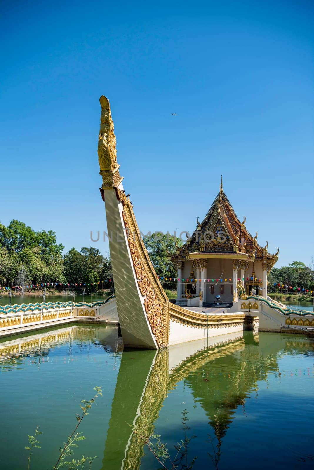 the Ship Temple of Wat Sa Prasan Suk in the city centre of Udon Ratchathani and Province Ubon Ratchathani in Thailand.  Thailand, Ubon Ratchathani, November, 24, 2023