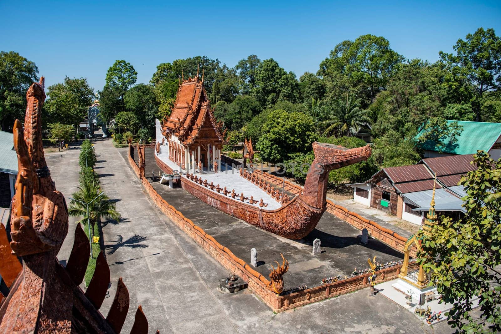 the Ship Temple of Wat Sa Prasan Suk in the city centre of Udon Ratchathani and Province Ubon Ratchathani in Thailand.  Thailand, Ubon Ratchathani, November, 24, 2023