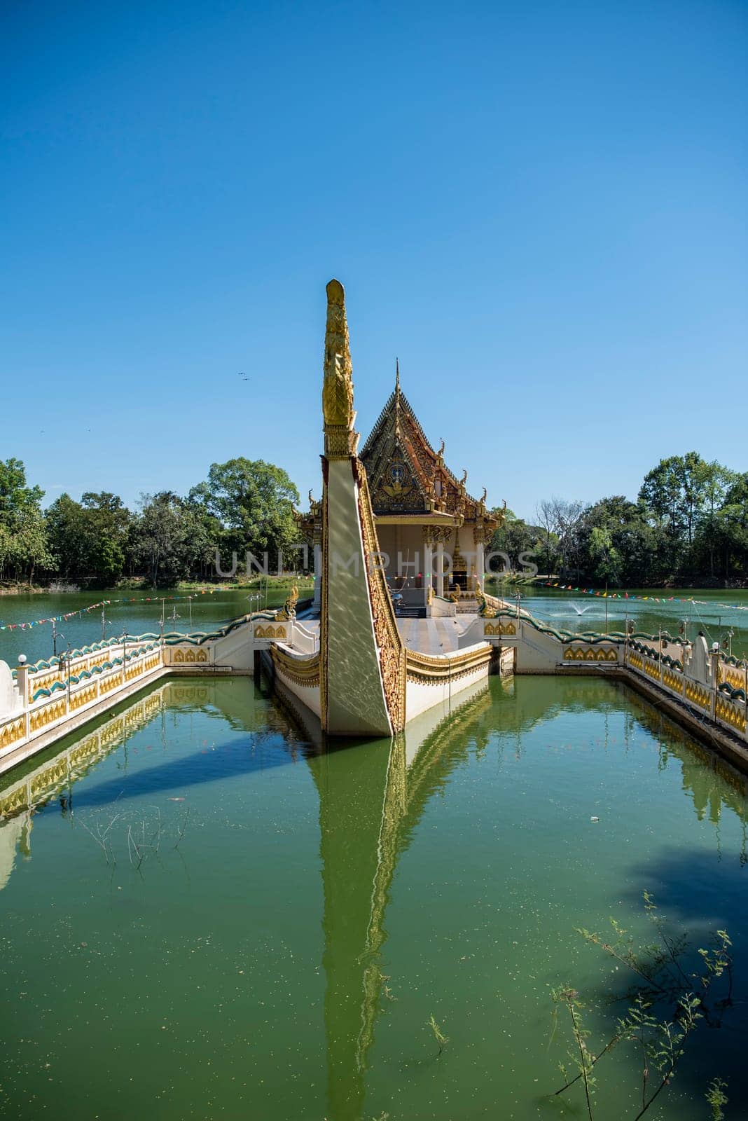 the Ship Temple of Wat Sa Prasan Suk in the city centre of Udon Ratchathani and Province Ubon Ratchathani in Thailand.  Thailand, Ubon Ratchathani, November, 24, 2023