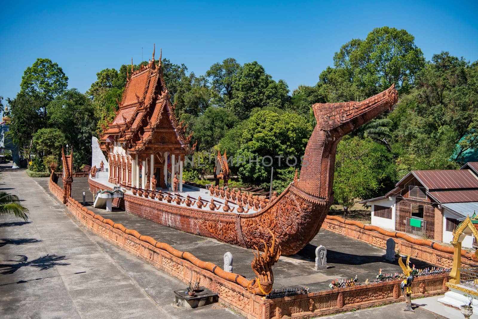 the Ship Temple of Wat Sa Prasan Suk in the city centre of Udon Ratchathani and Province Ubon Ratchathani in Thailand.  Thailand, Ubon Ratchathani, November, 24, 2023