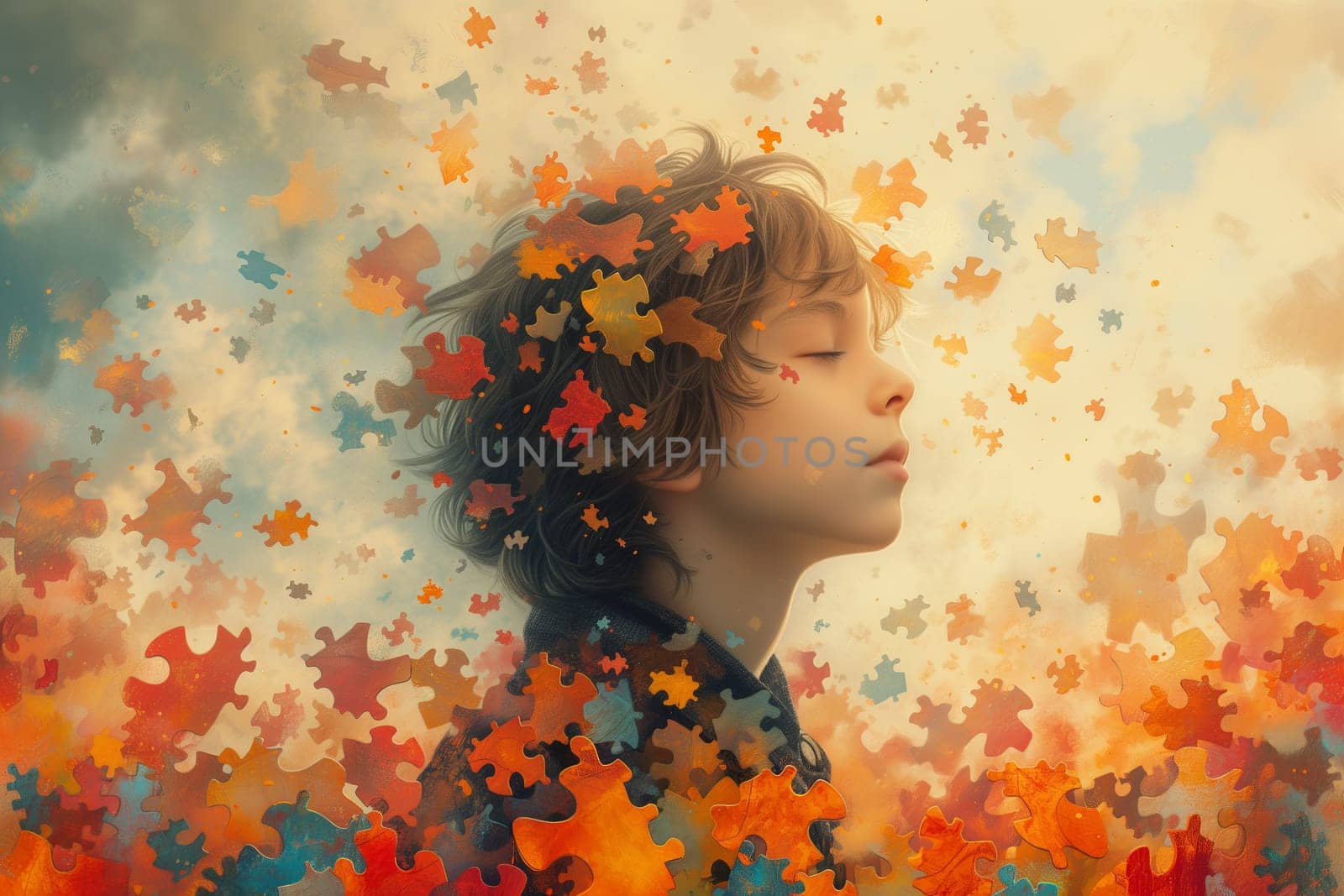 Autism, ADHD, attention deficit hyperactivity disorder, mental health, mind of a child with colorful jigsaw or puzzle pieces