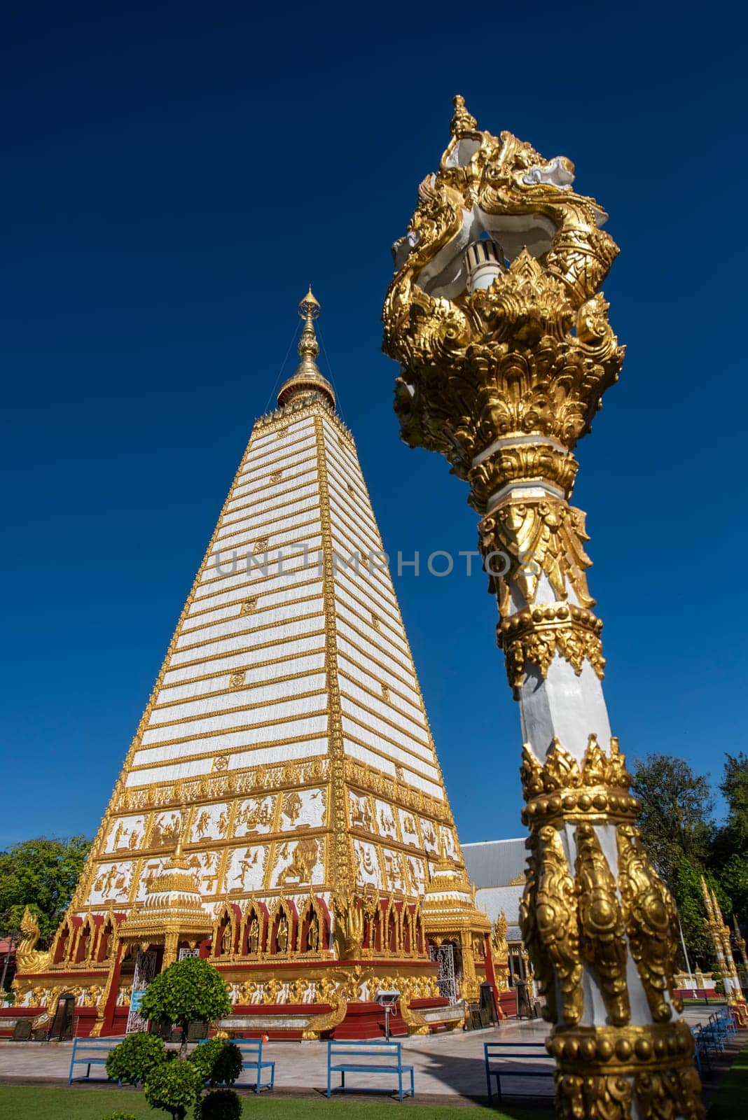 the Sri Maha Pho Chedi of Wat Phra That Nong Bua Temple in the city centre of Udon Ratchathani and Province Ubon Ratchathani in Thailand.  Thailand, Ubon Ratchathani, November, 24, 2023