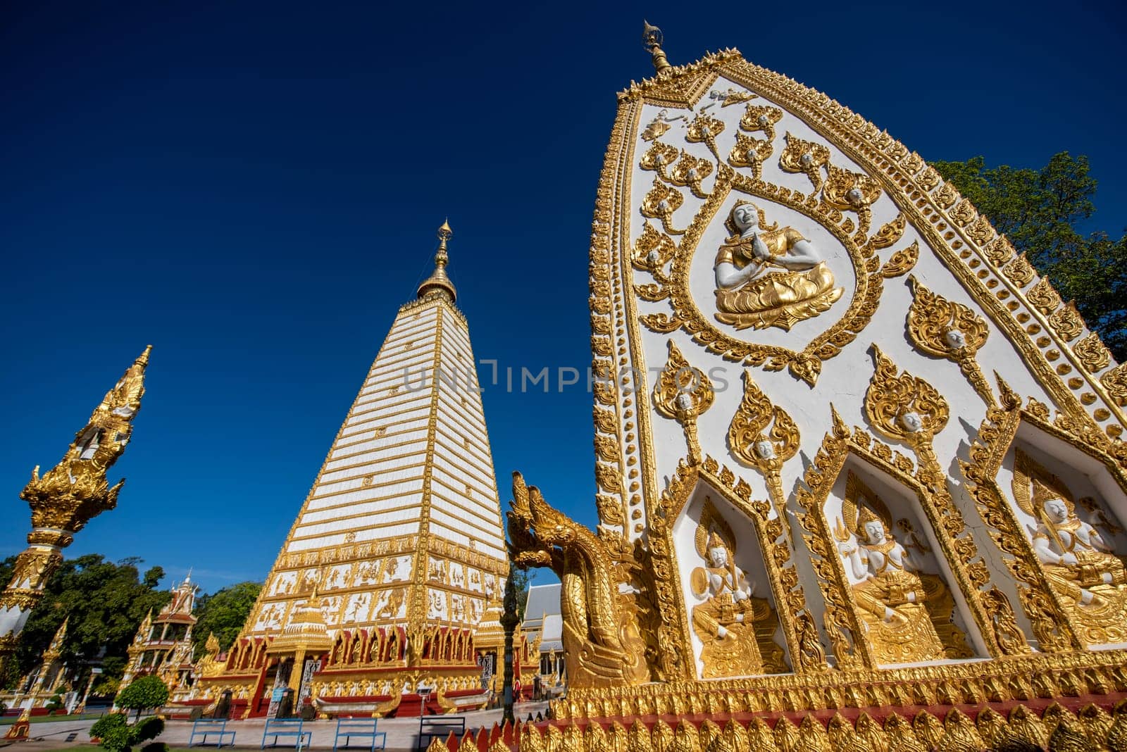 the Sri Maha Pho Chedi of Wat Phra That Nong Bua Temple in the city centre of Udon Ratchathani and Province Ubon Ratchathani in Thailand.  Thailand, Ubon Ratchathani, November, 24, 2023