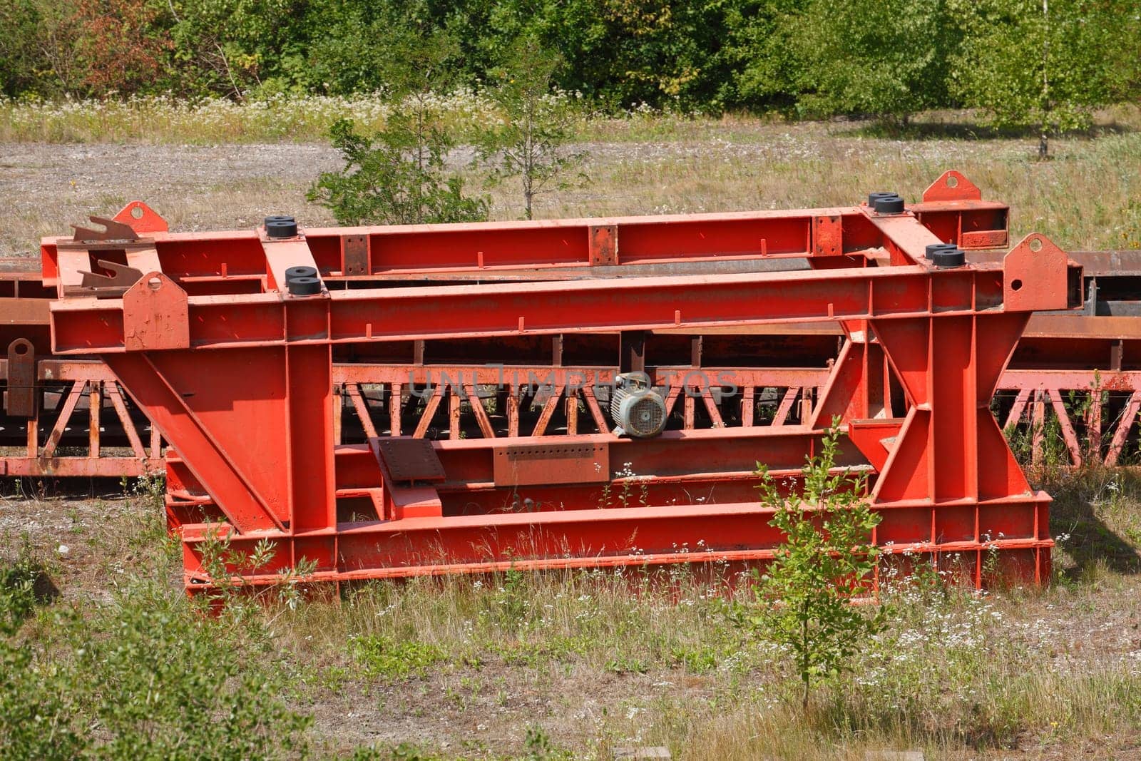 Red detail of a combine harvester in a field, Germany