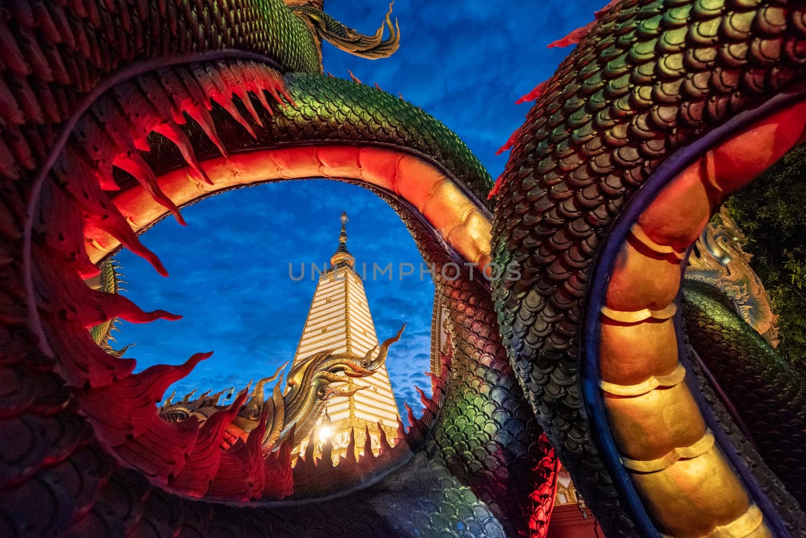 the Sri Maha Pho Chedi of Wat Phra That Nong Bua Temple in the city centre of Udon Ratchathani and Province Ubon Ratchathani in Thailand.  Thailand, Ubon Ratchathani, November, 24, 2023