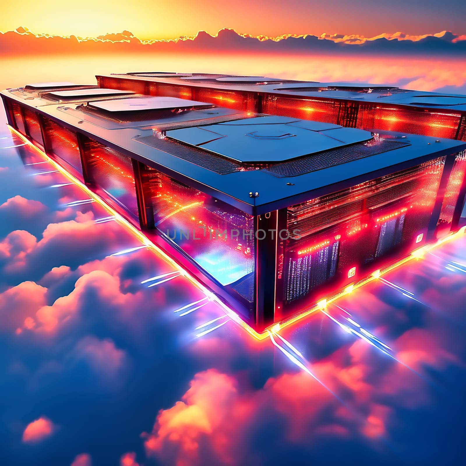 Server room with server cabinets, digitalis for host PC. Management and storage of data. AI generated image.