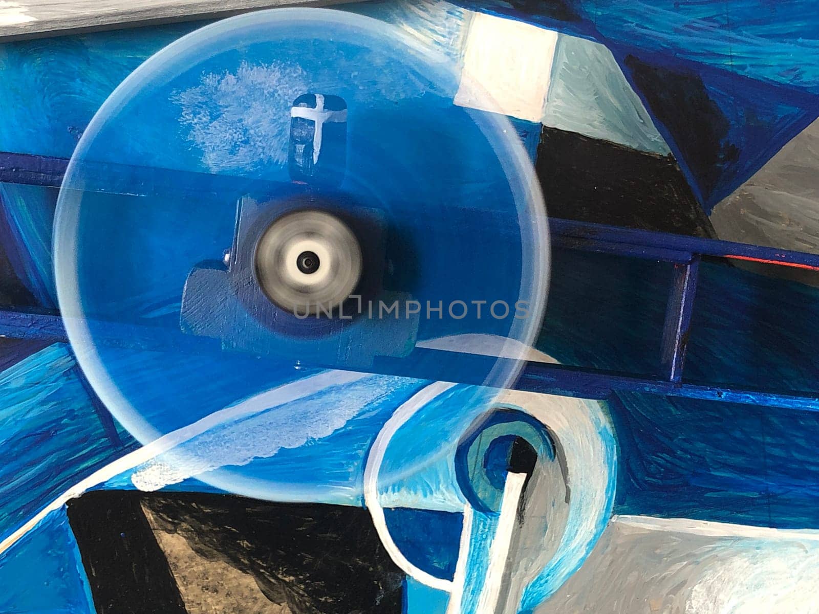 biplane airplane in flight, front view, abstract background