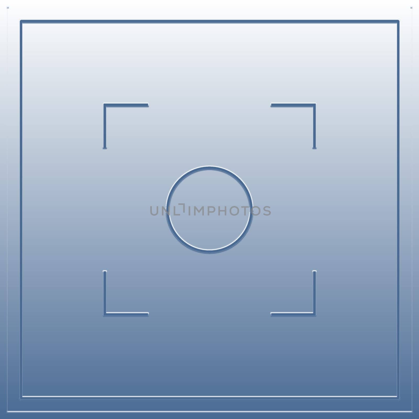 A painted blue square frame with a circle in the center of the camera's eye sight