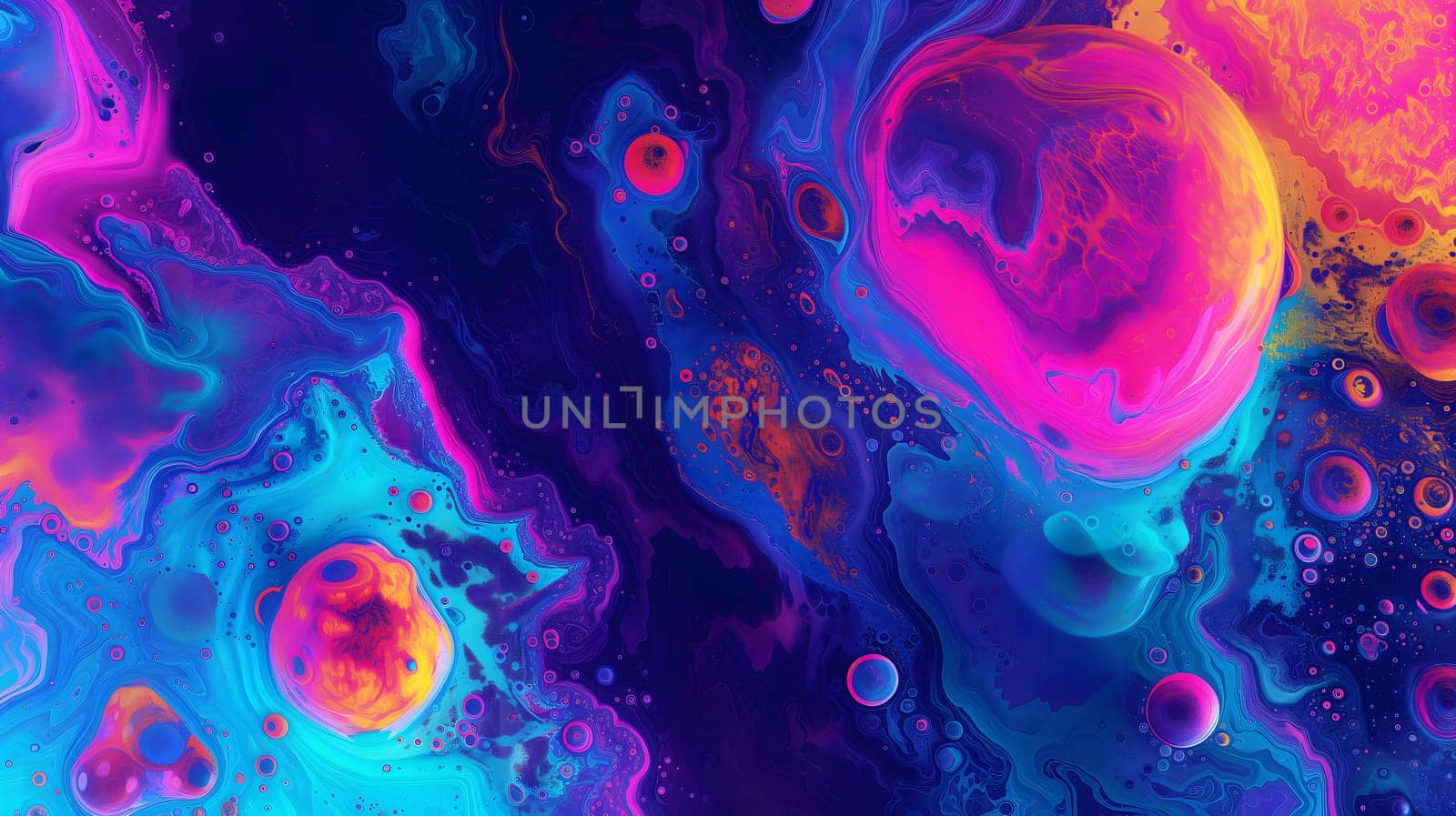 Saturated colorful mad abstract background, random different shapes and objects, hallucinations of ancient shaman after mushroom overdose. Neural network generated image. Not based on any actual scene or pattern.