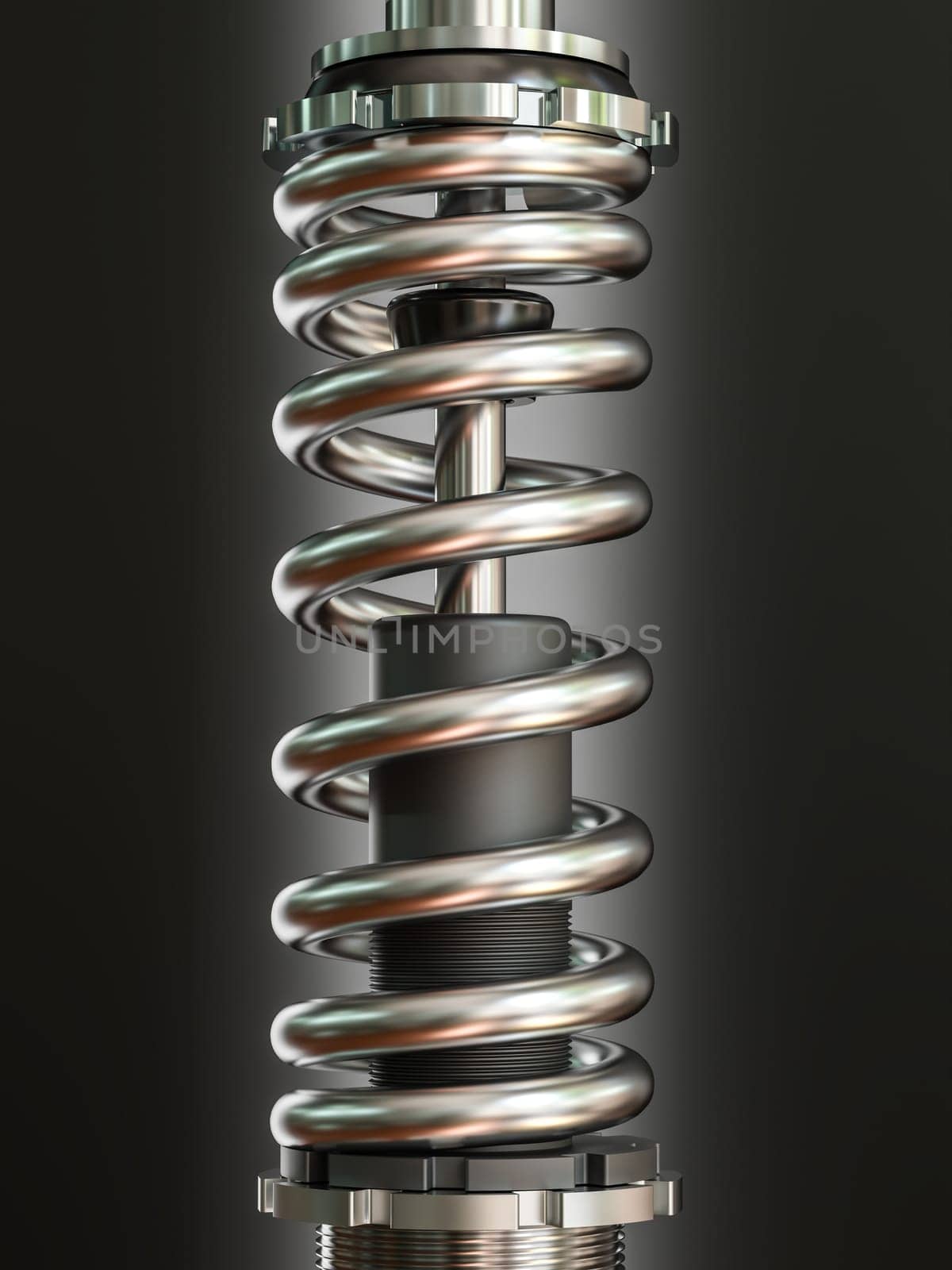 3d rendering of a highly detailed metal coil spring with a sleek design