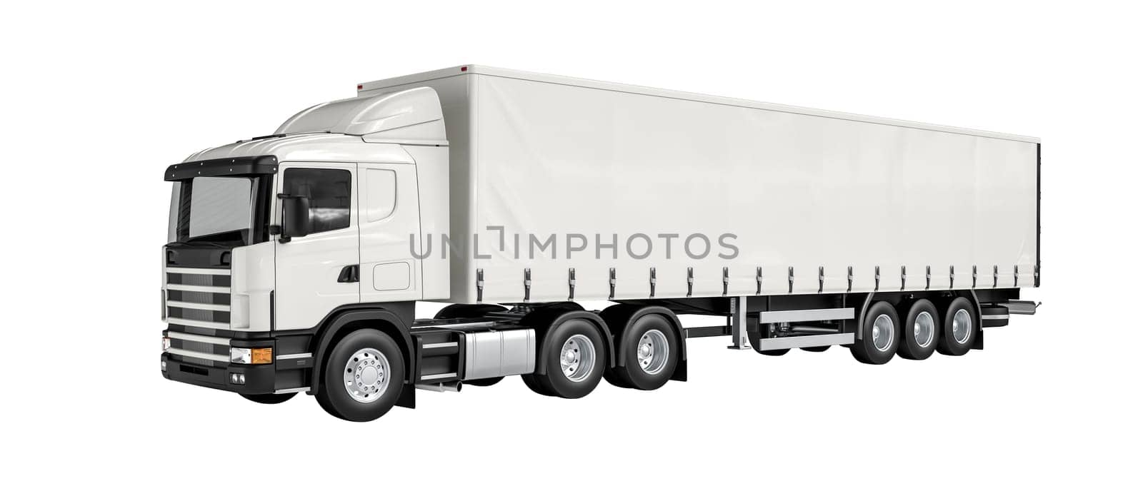 long white truck isolated on white background. 3d render