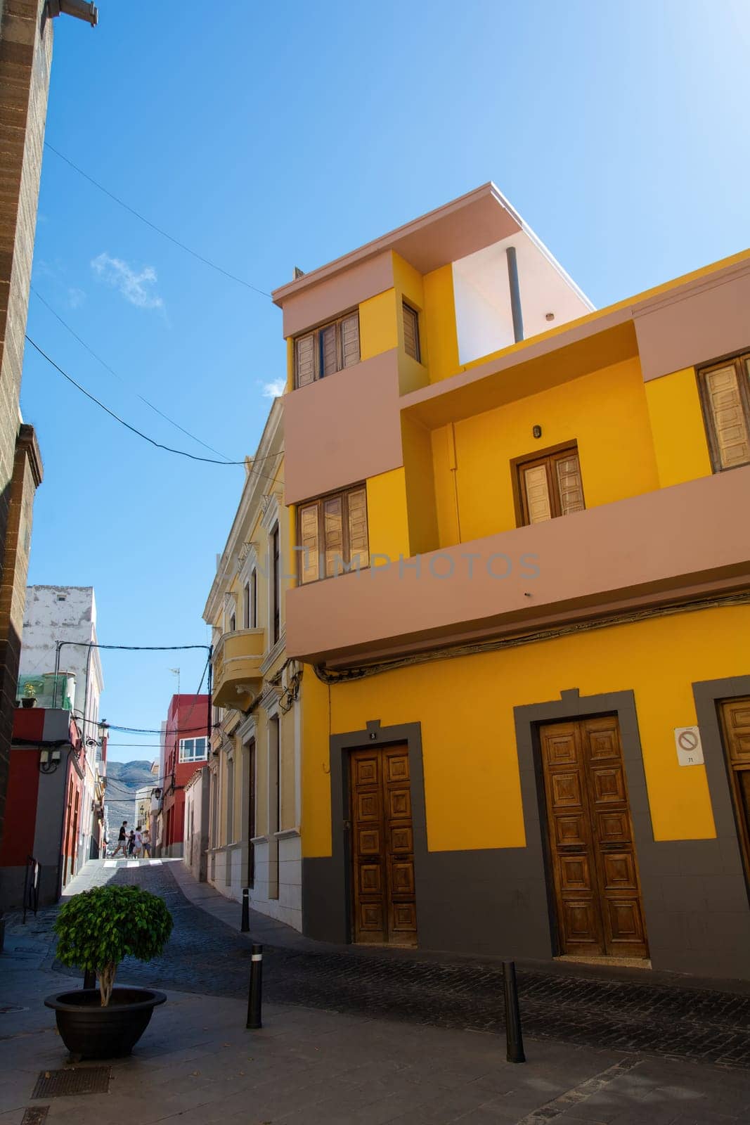 A street with houses in the old town of Galdar on the Canary Island of Gran Canaria in Spain