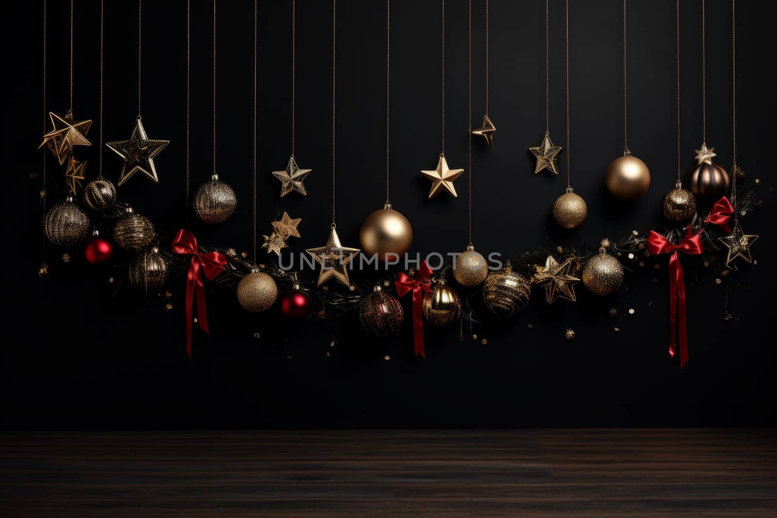 Number of christmas ornaments hanging from strings